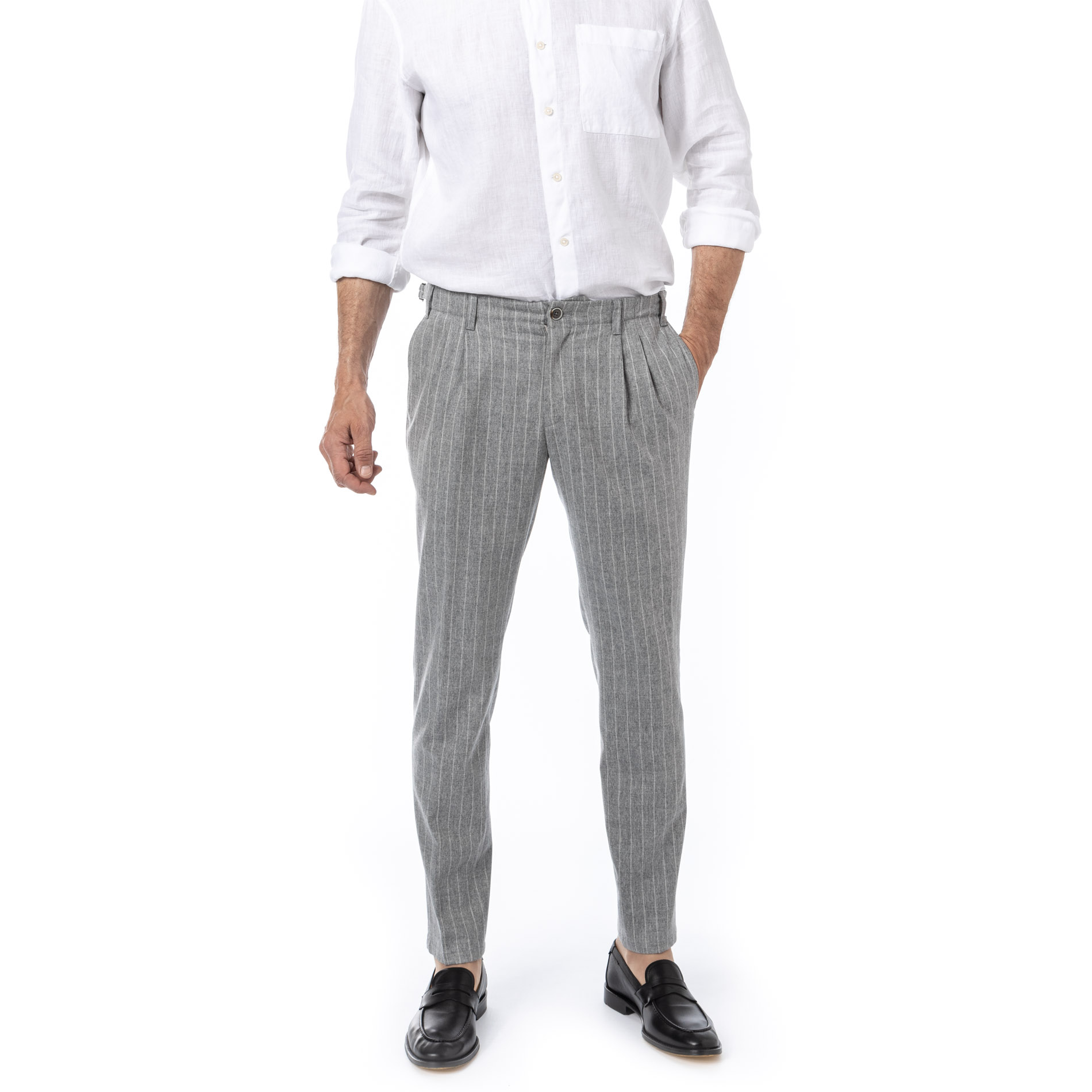 HILTL Herren Hose grau Flanell gestreift