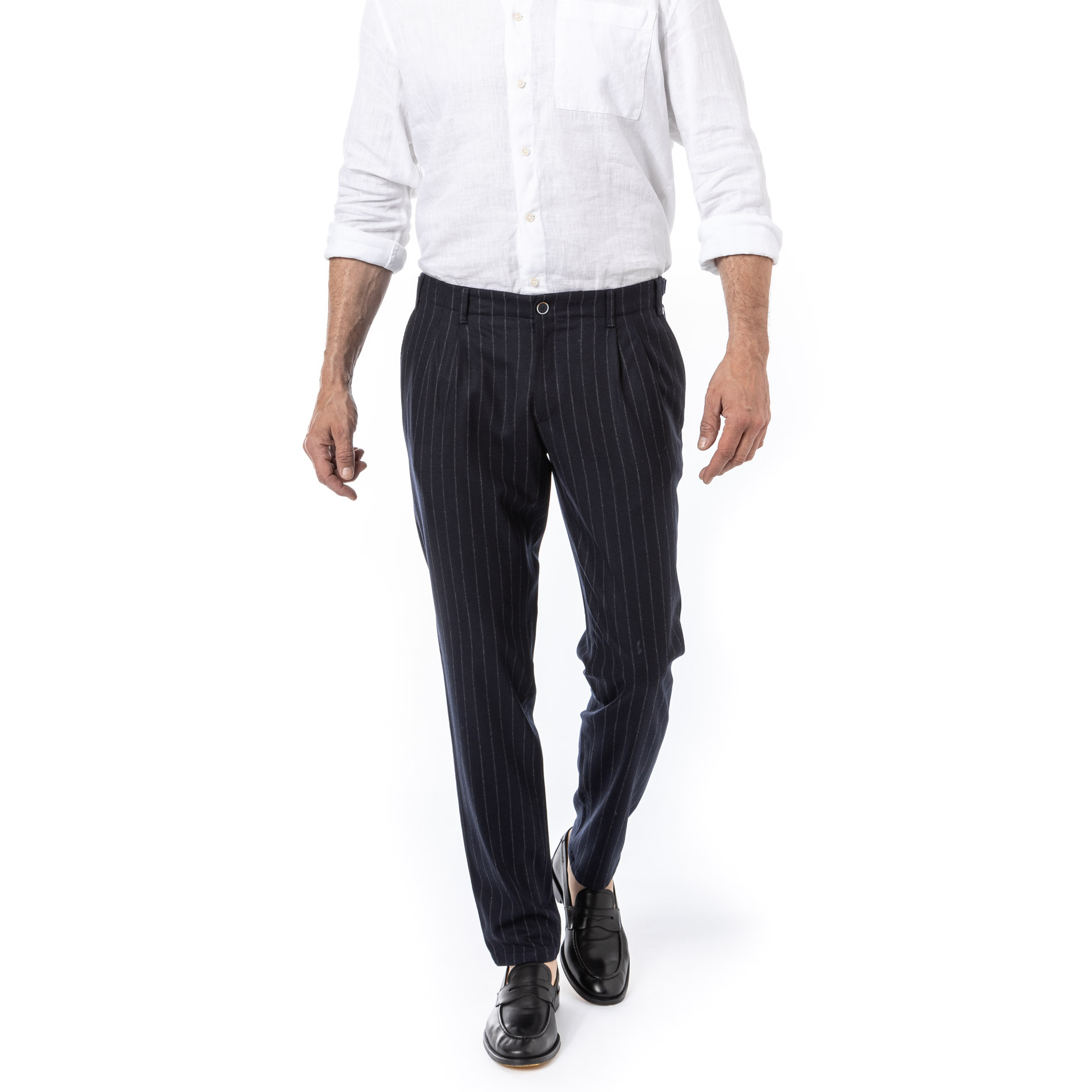 HILTL Herren Hose blau Flanell gestreift