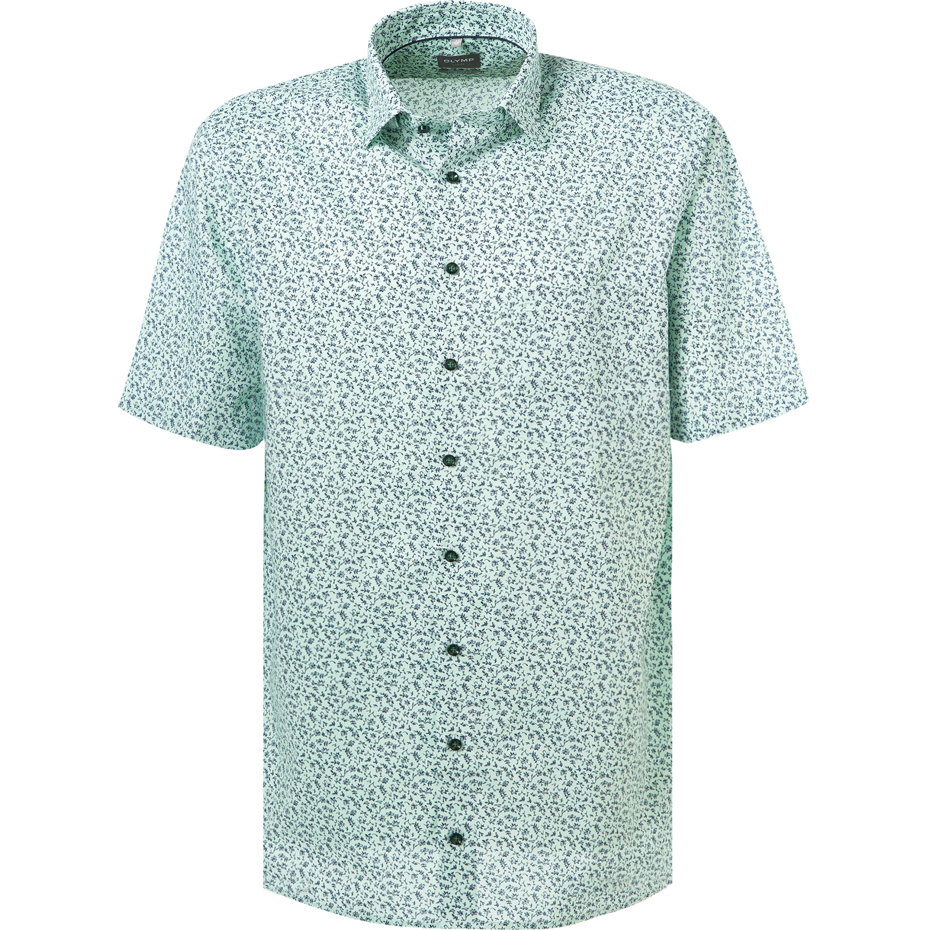 OLYMP Herren Kurzarmhemd blau geblümt Comfort Fit
