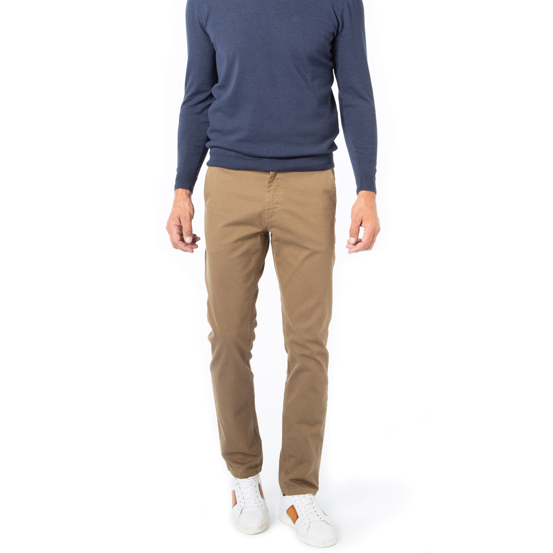 BOSS Orange Herren Hose beige Baumwolle gemustert Slim Fit