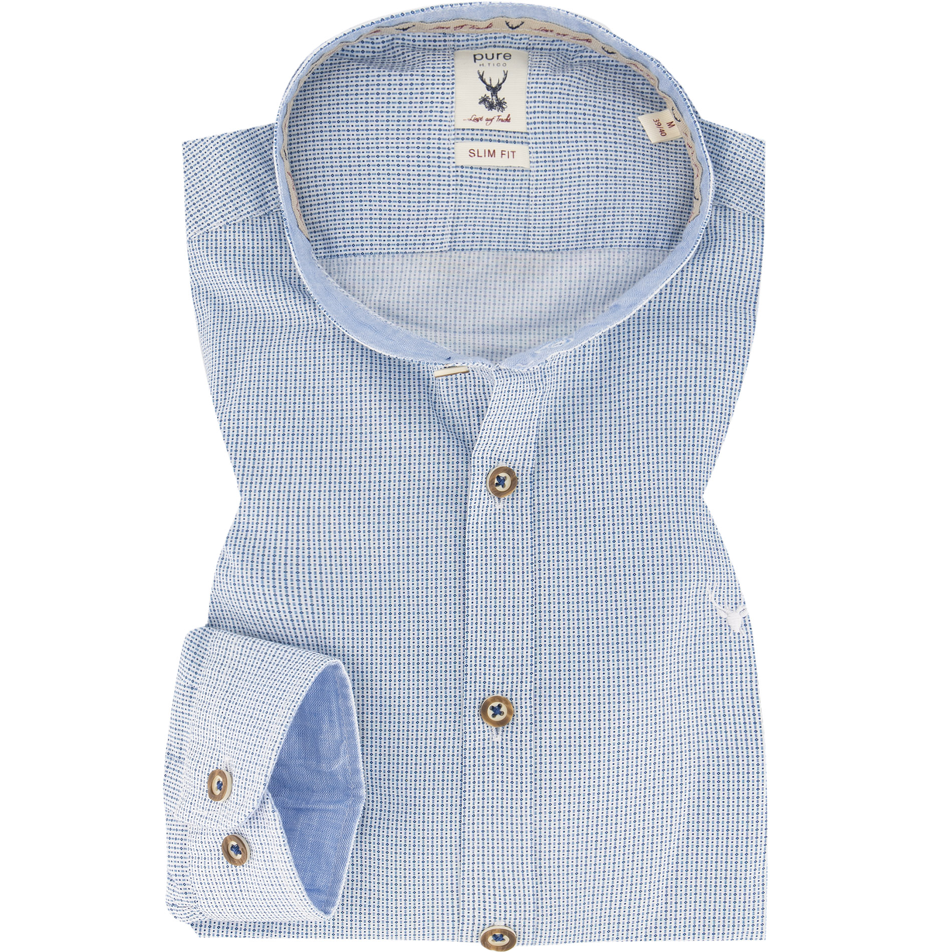 PURE Herren Hemd blau Baumwoll-Stretch gemustert Slim Fit