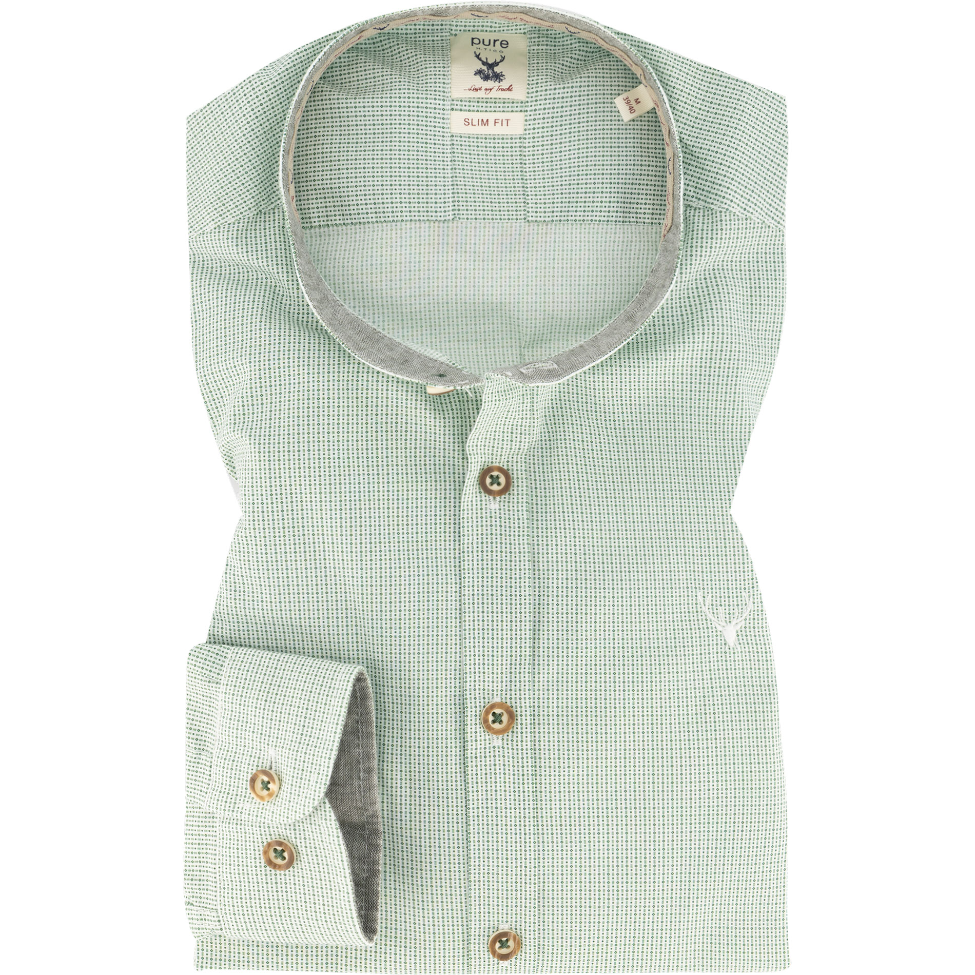 PURE Herren Hemd grün Baumwoll-Stretch gemustert Slim Fit