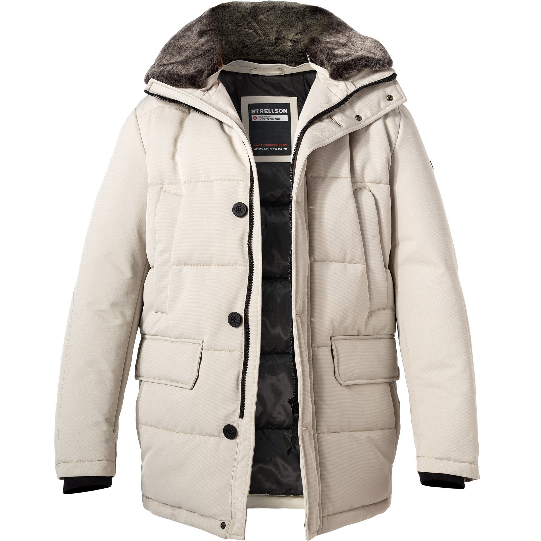 Strellson Herren Steppjacke beige Mikrofaser unifarben