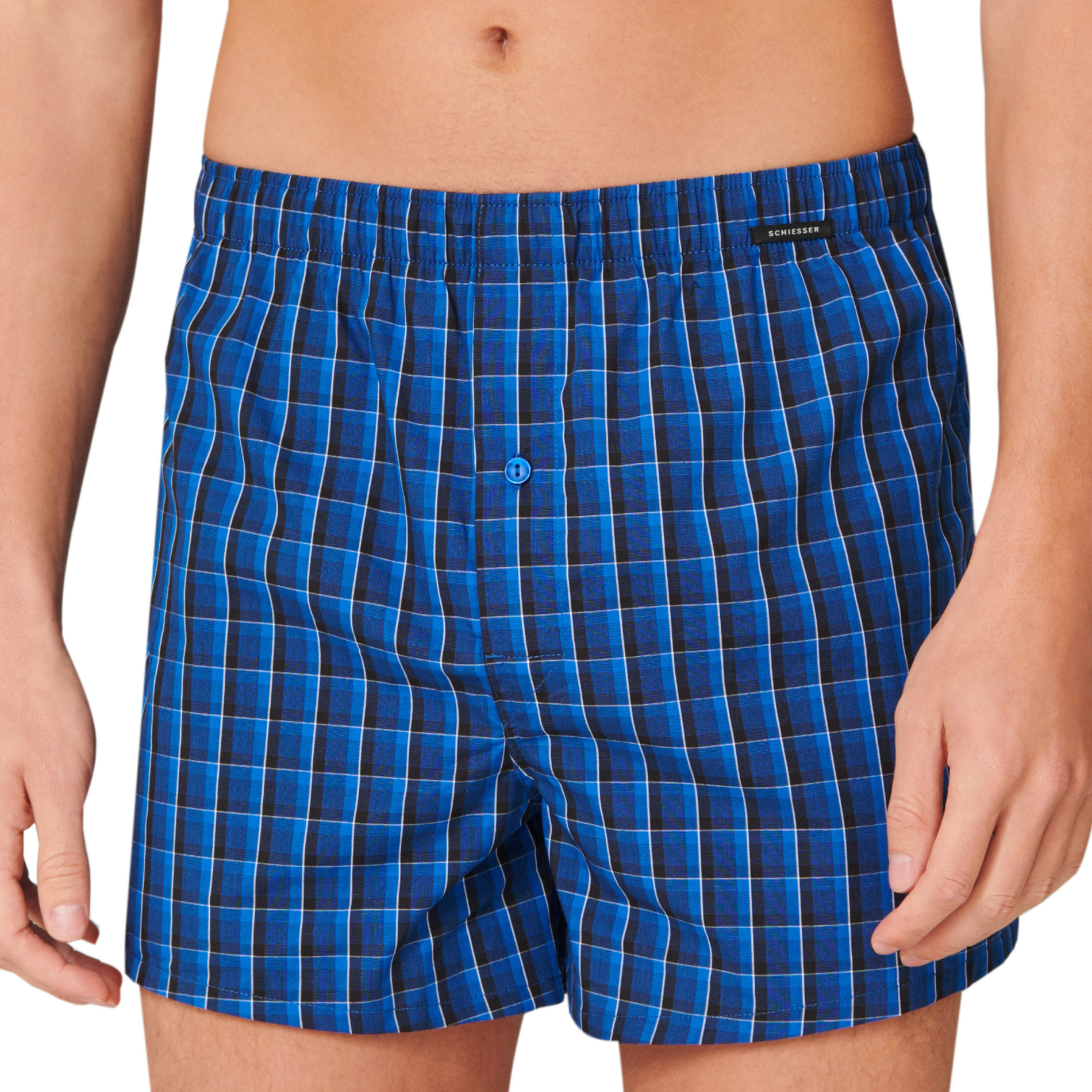 Schiesser Herren Boxershorts Blau Reine Baumwolle Gestreift