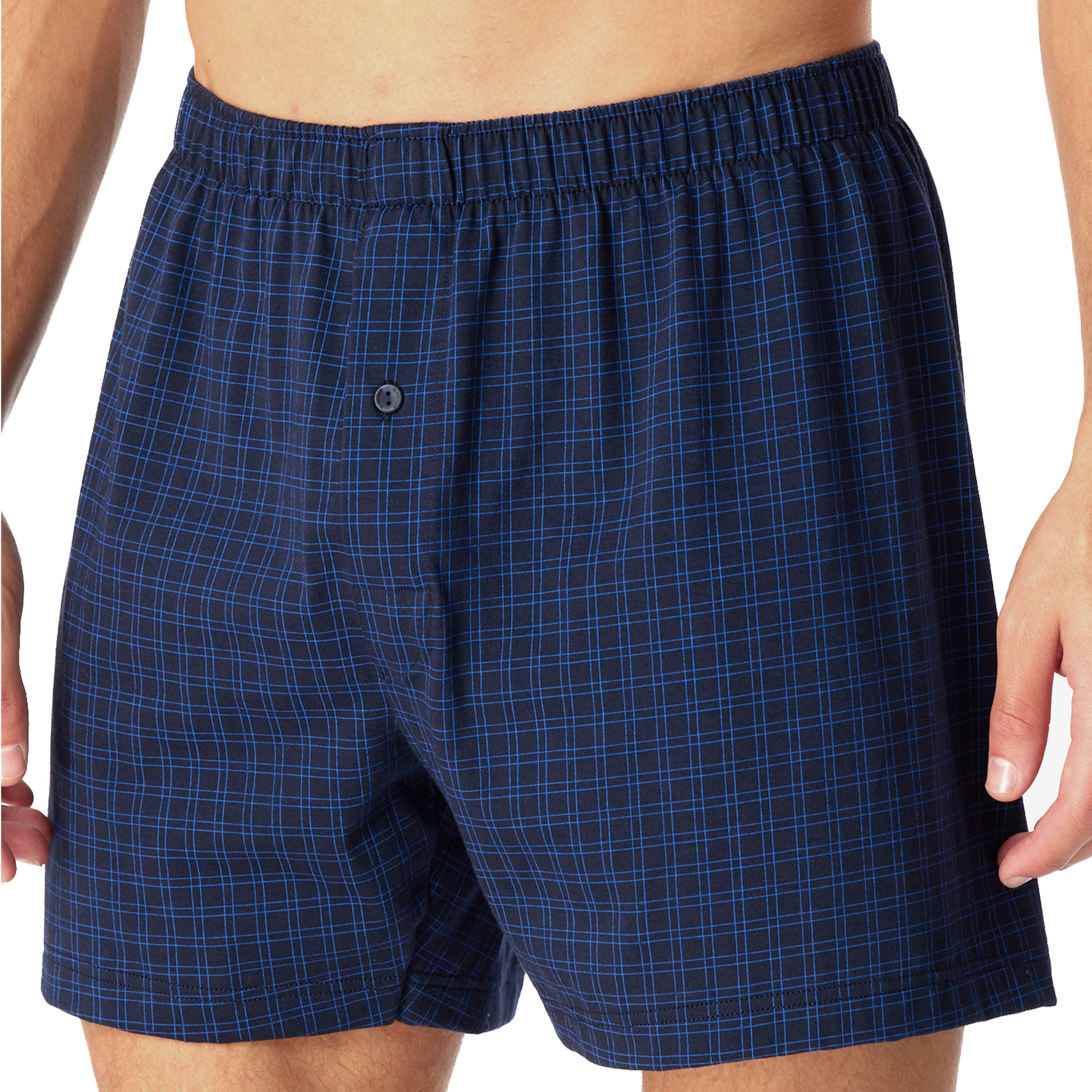 Schiesser Herren Boxershorts blau Baumwolle kariert