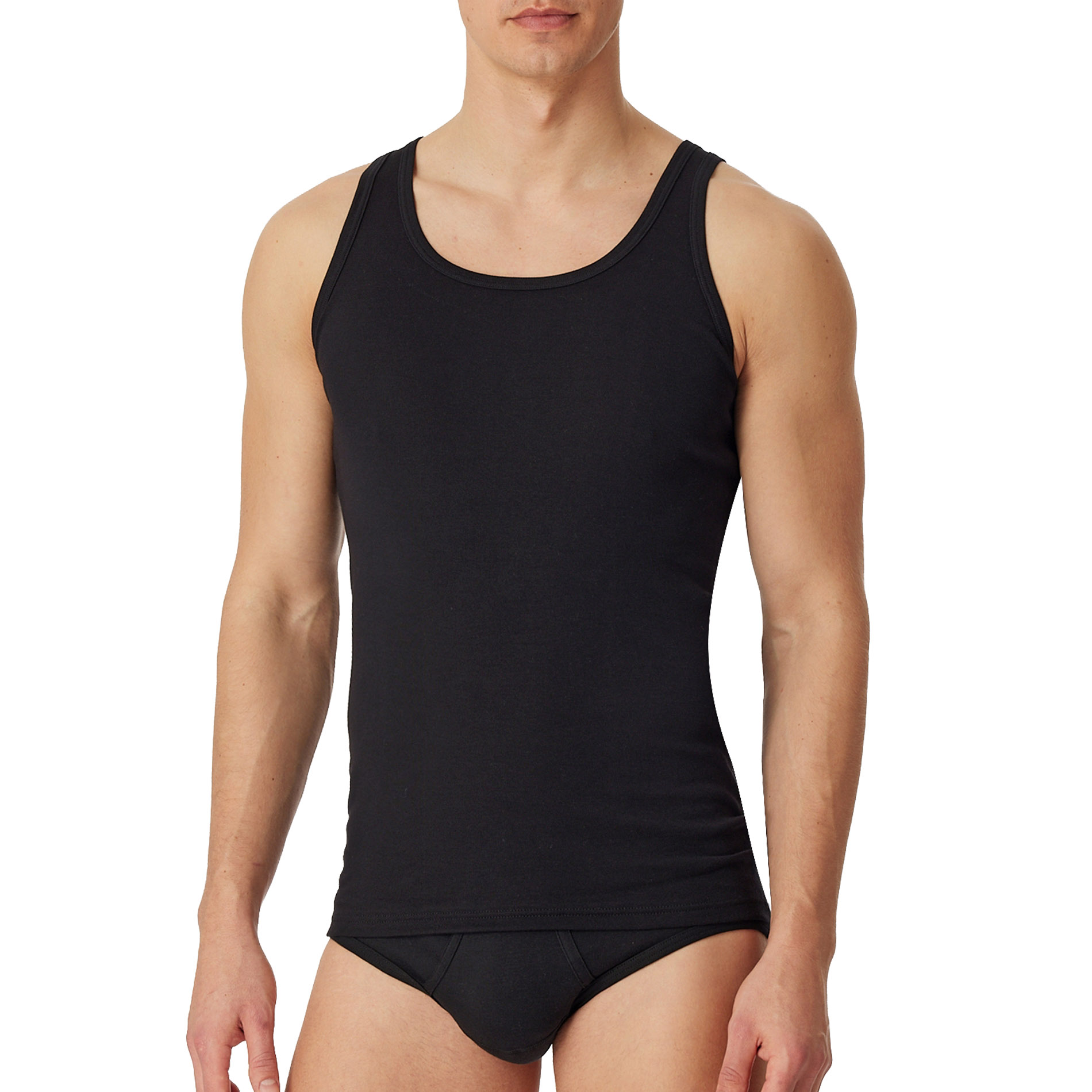 Schiesser Herren Feinripp Shirt schwarz Baumwolle unifarben