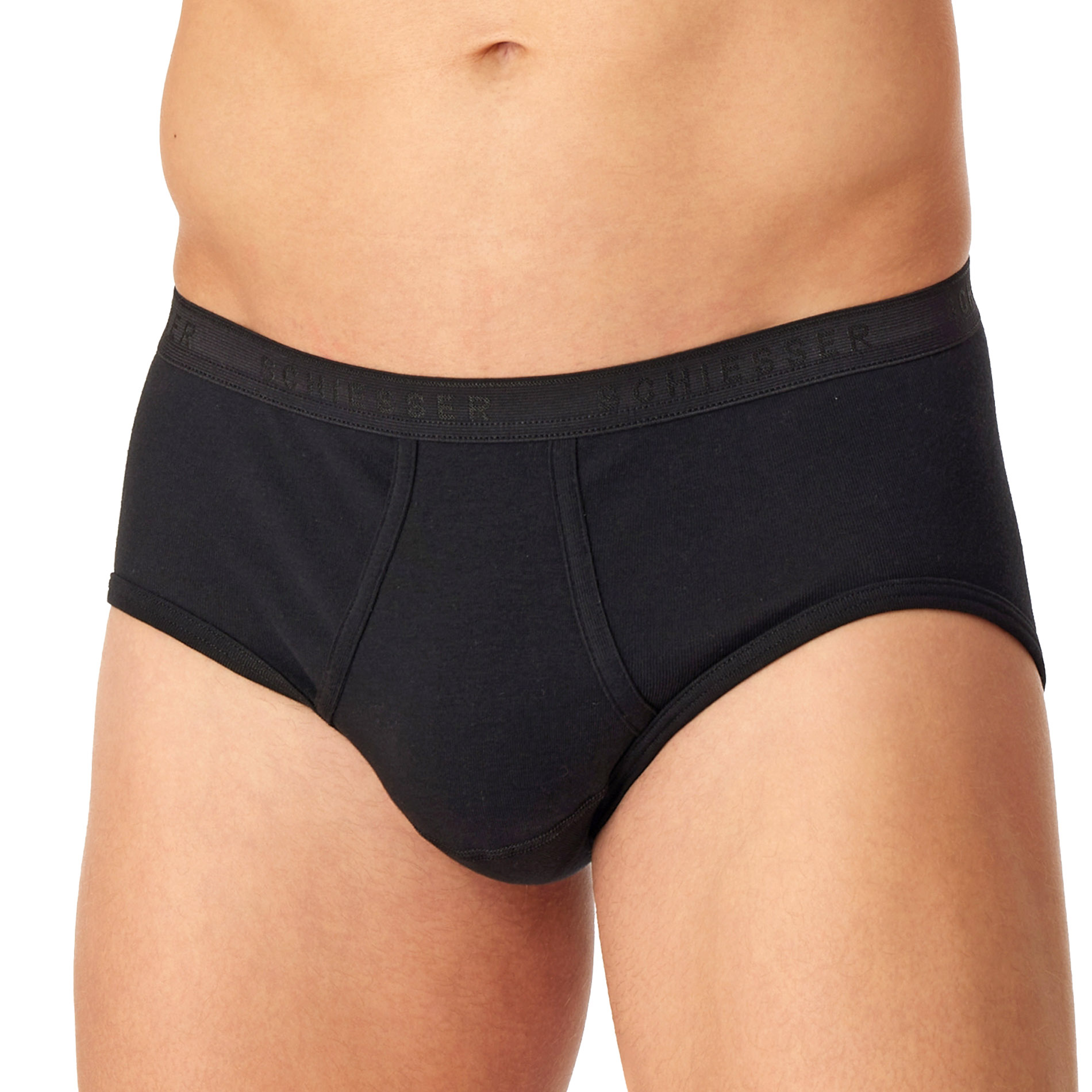 Schiesser Herren Feinripp Sportslip Schwarz Unifarben