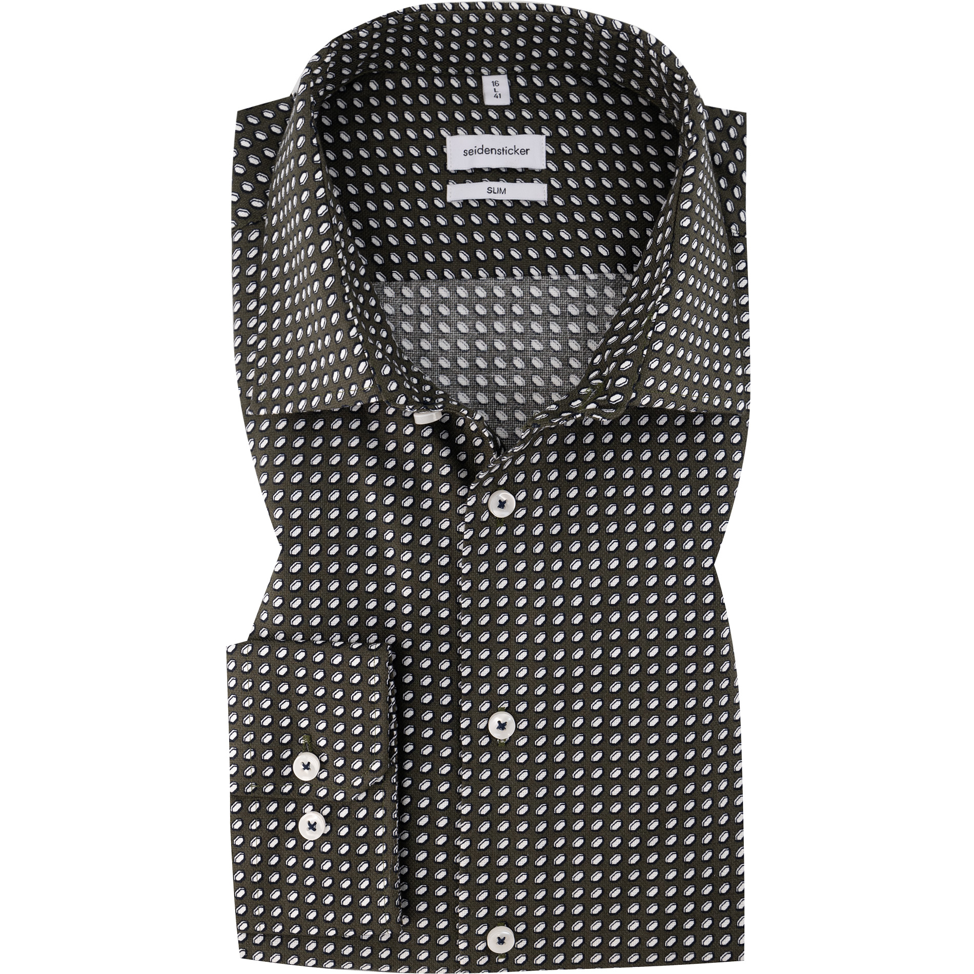 Seidensticker Herren Hemd grün Baumwolle gemustert Slim Fit