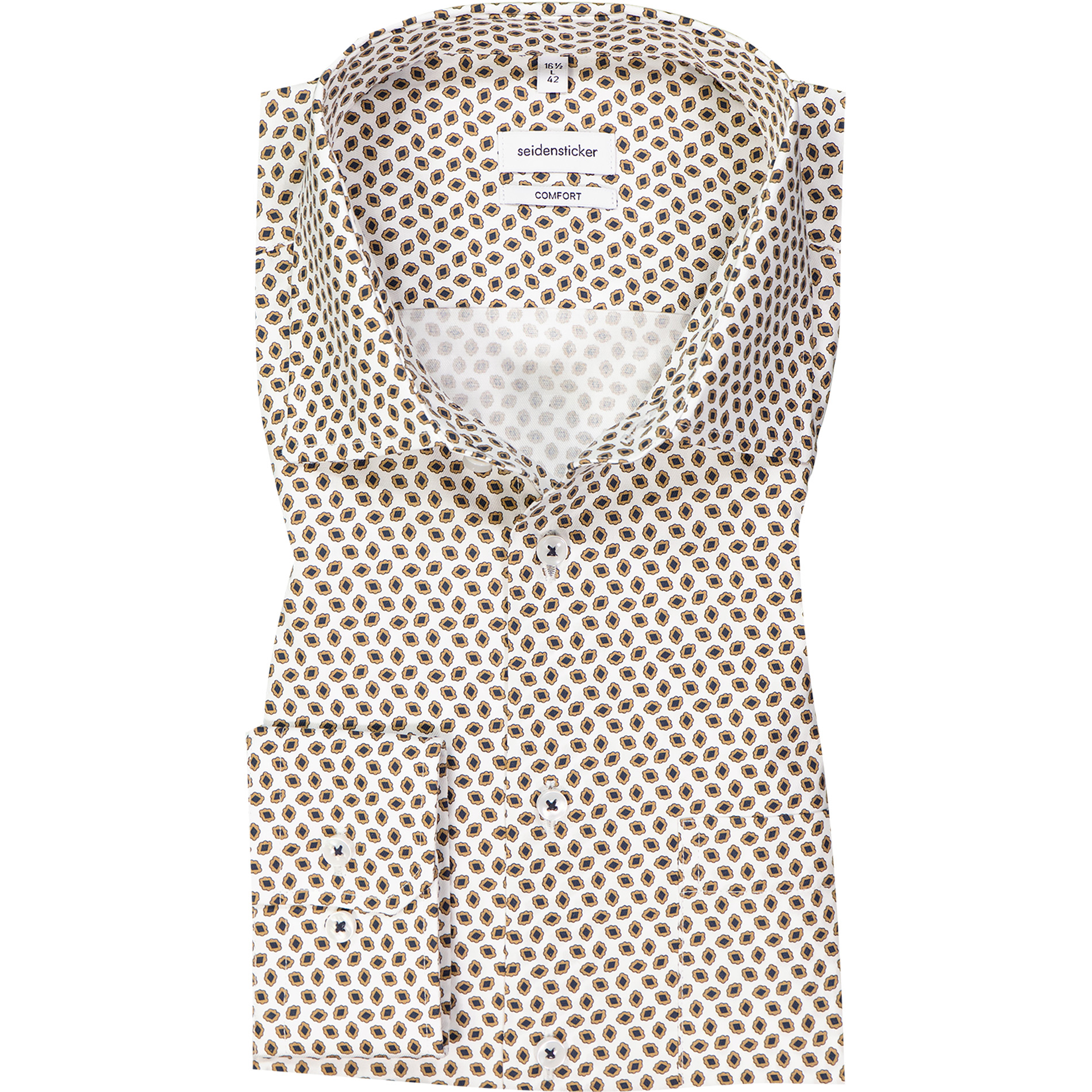 Seidensticker Herren Hemd beige Baumwolle gemustert Comfort Fit