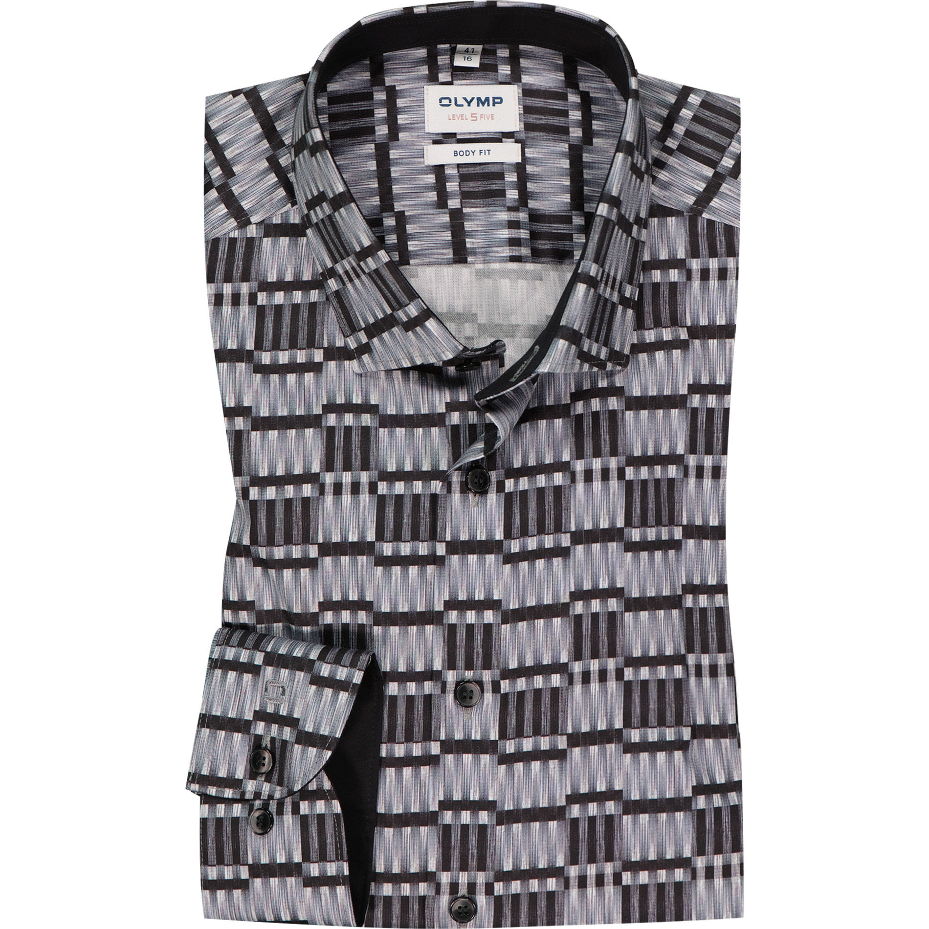 OLYMP Herren Hemd schwarz Baumwoll-Stretch gemustert