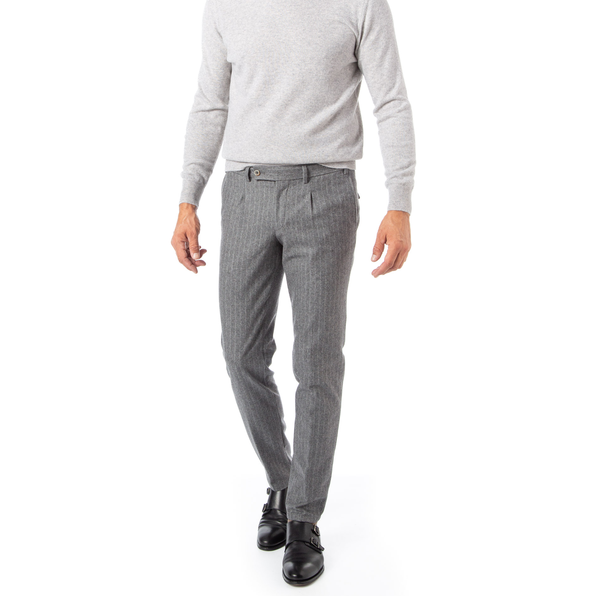 HILTL Herren Hose grau gestreift Slim Fit