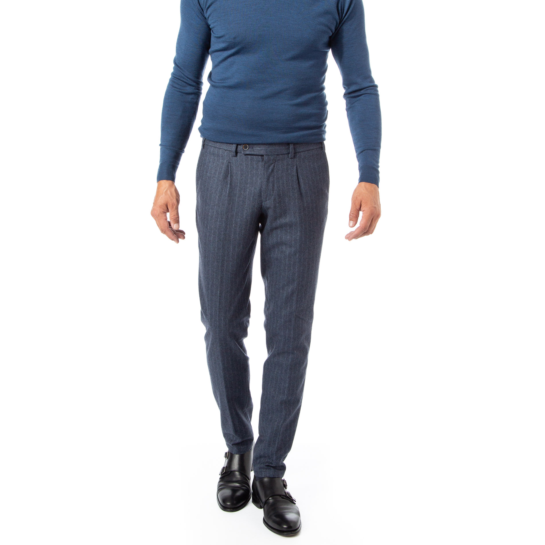 HILTL Herren Hose blau gestreift Slim Fit