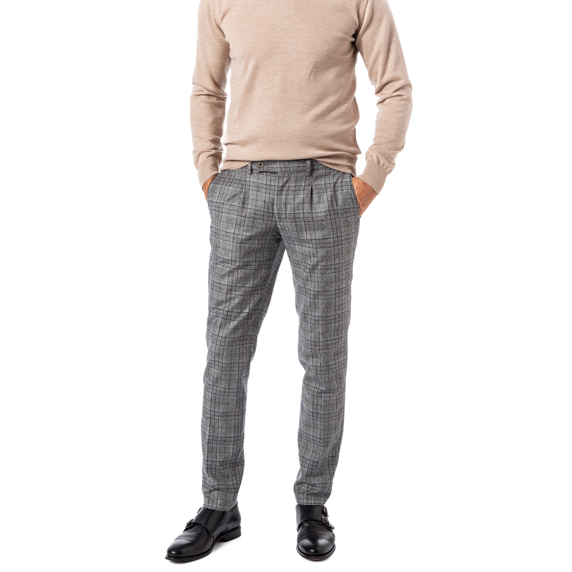 HILTL Herren Hose grau kariert Slim Fit