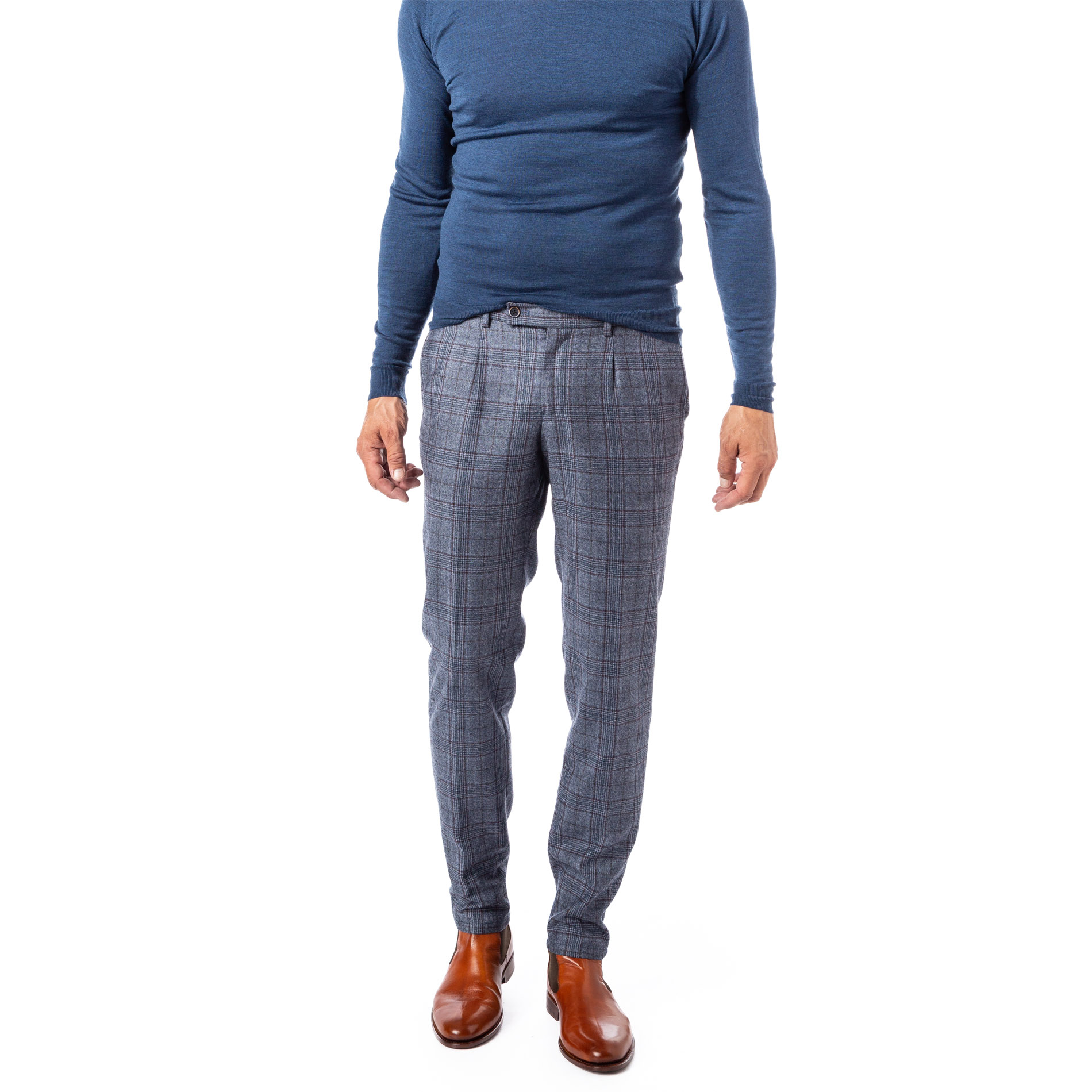 HILTL Herren Hose blau kariert Slim Fit