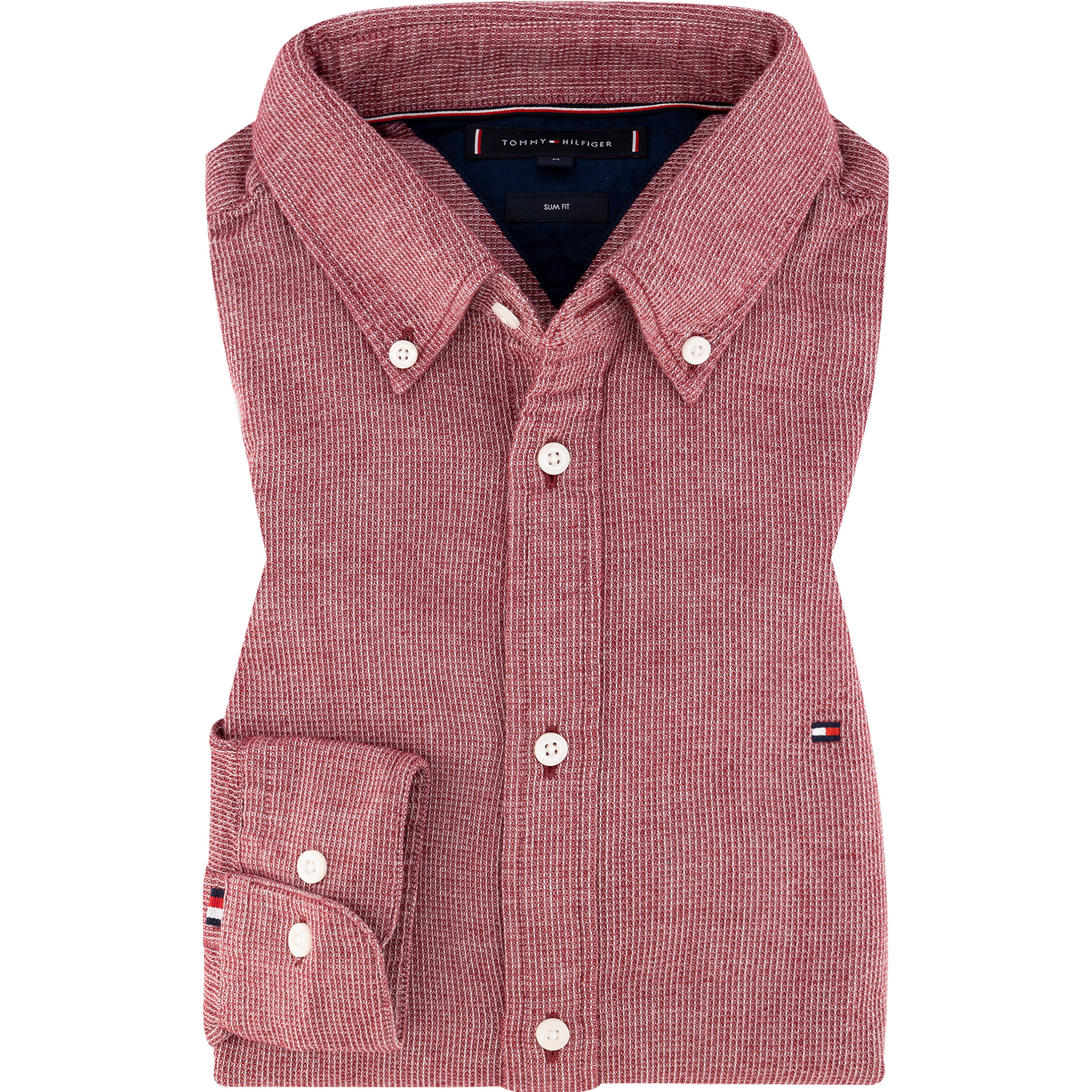 Tommy Hilfiger Herren Hemd rot meliert Slim Fit