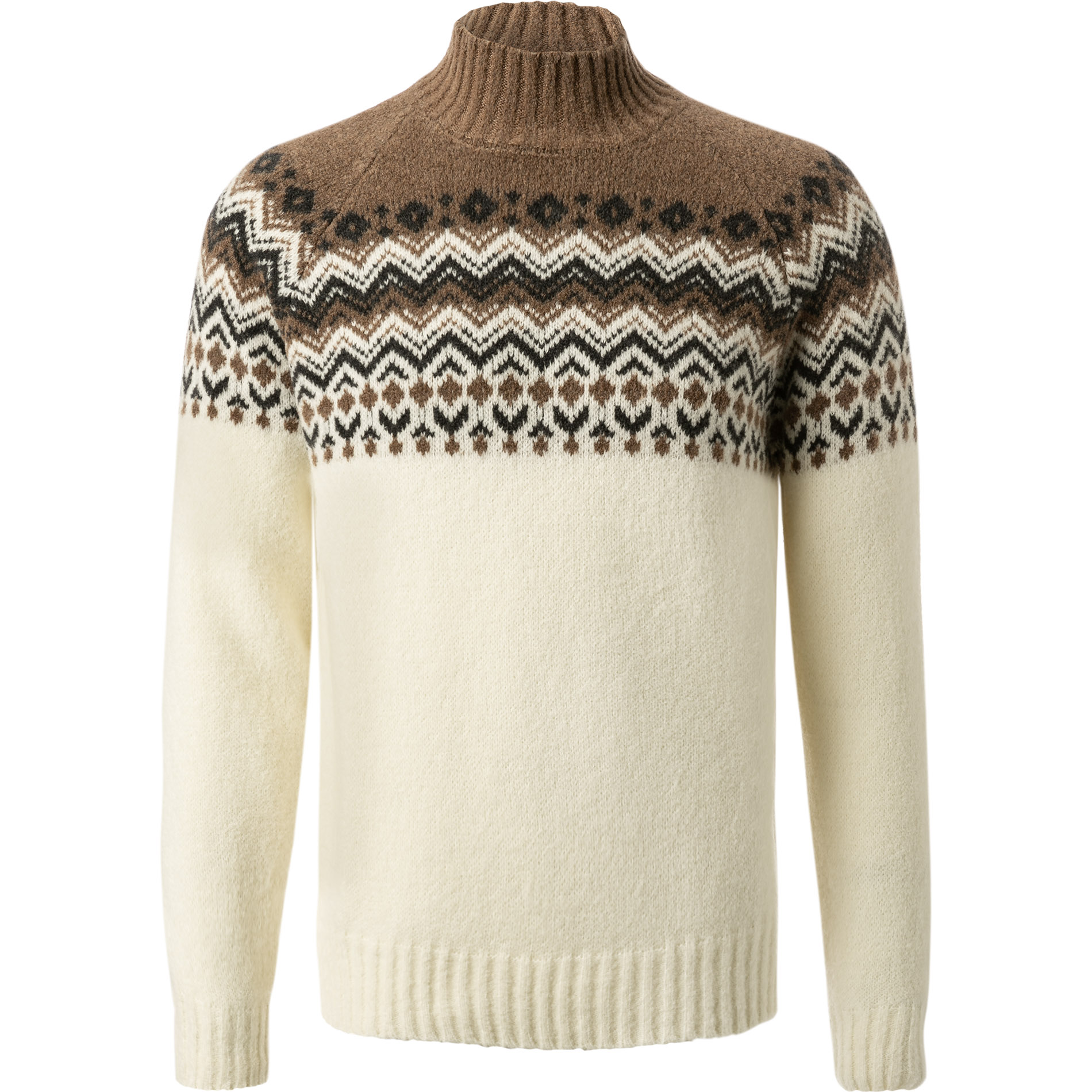 Gran Sasso Herren Stehkragenpullover braun Schurwolle gemustert