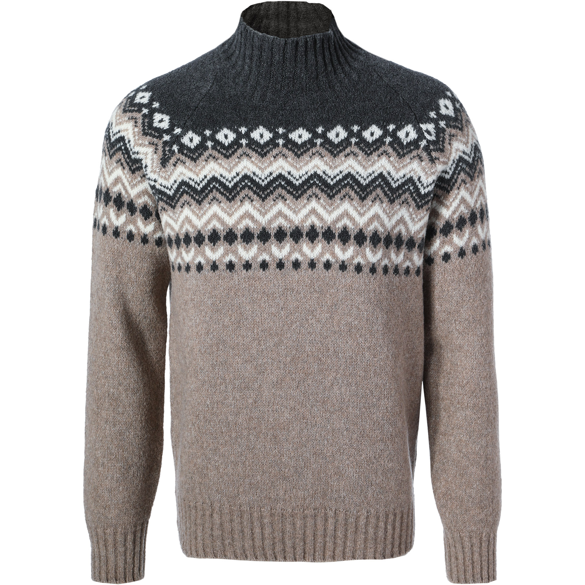 Gran Sasso Herren Stehkragenpullover braun Schurwolle gemustert