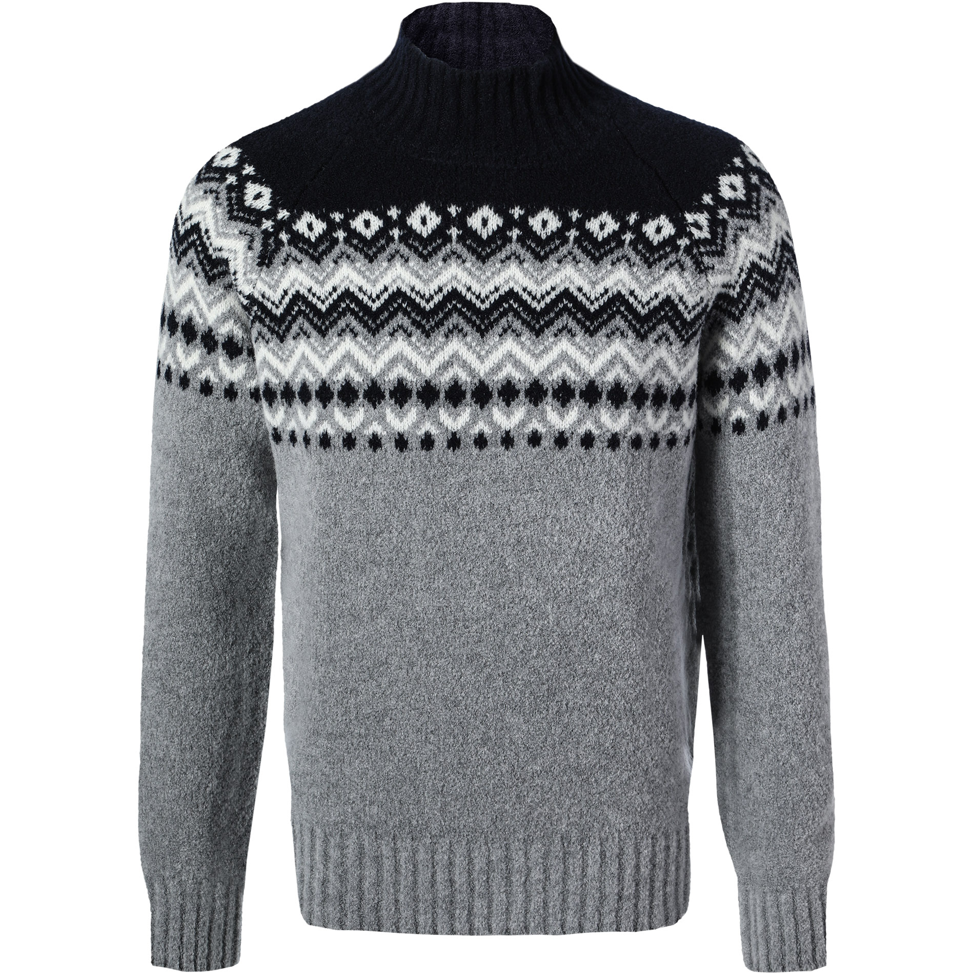 Gran Sasso Herren Stehkragenpullover grau Schurwolle gemustert
