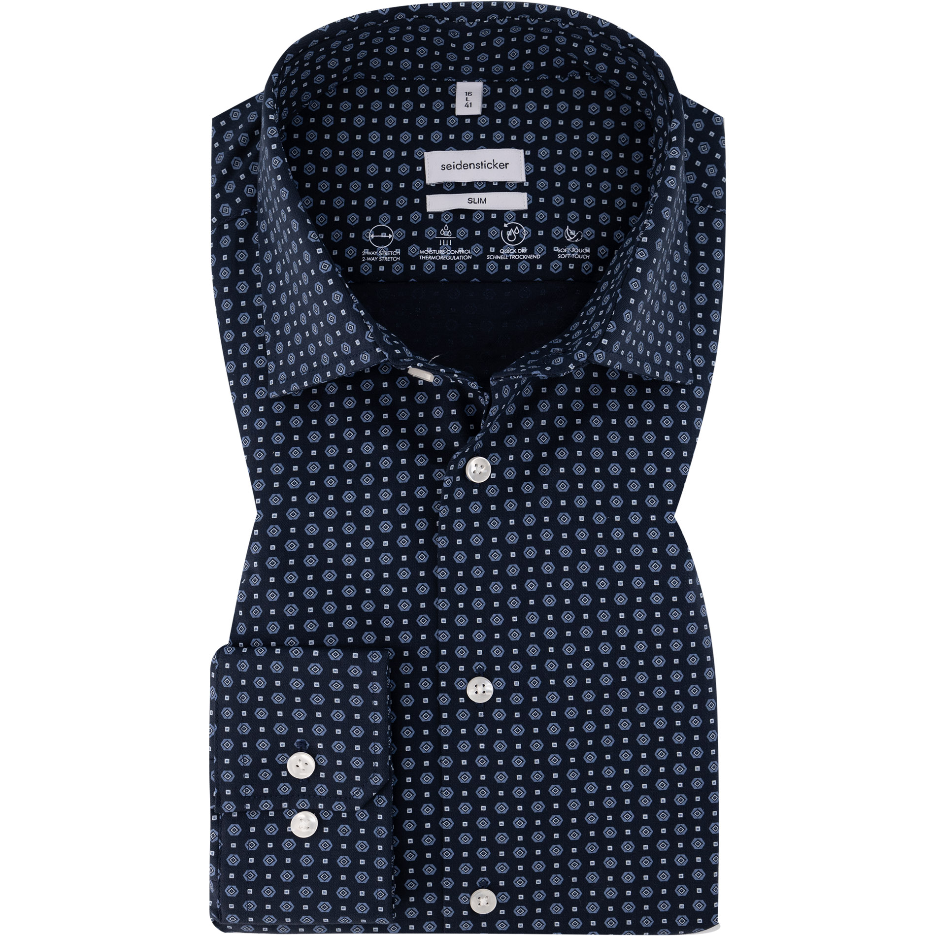 Seidensticker Herren Hemd Blau Gemustert Slim Fit
