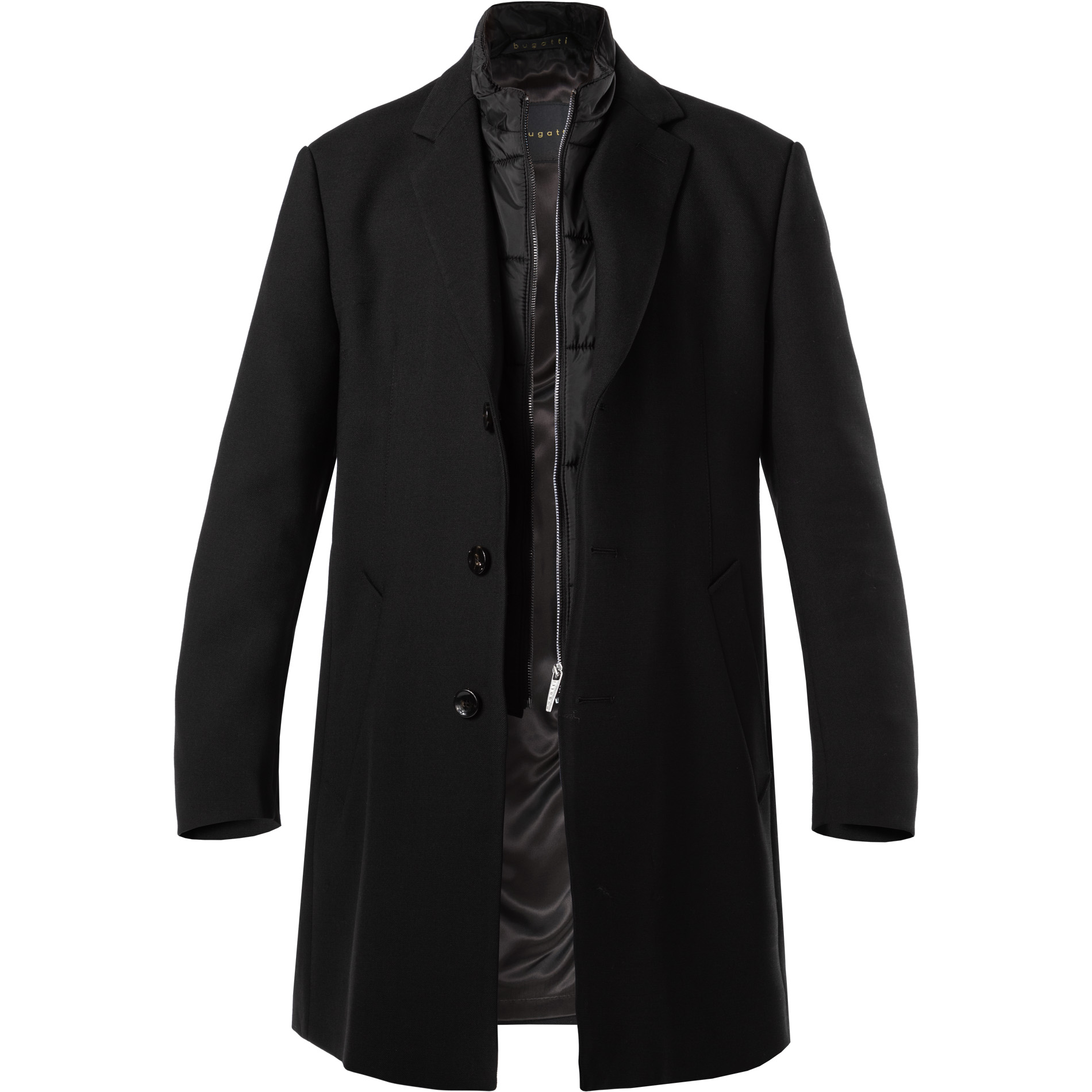 bugatti Herren Mantel schwarz unifarben Slim Fit
