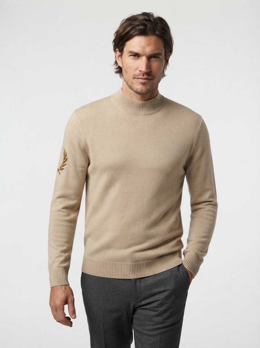 Stehkragenpullover, Wolle, hellbeige