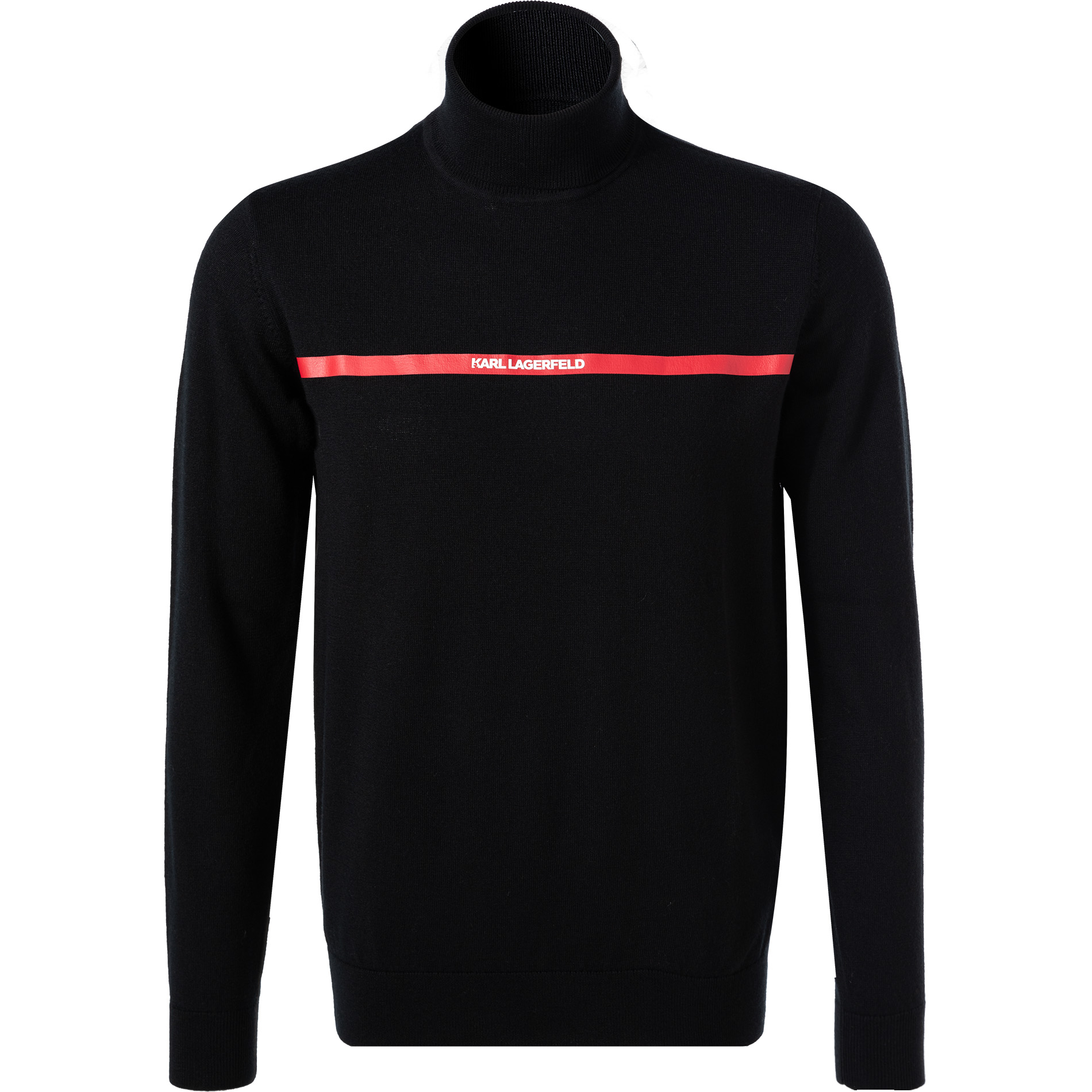 KARL LAGERFELD Herren Rollkragenpullover schwarz Wolle unifarben