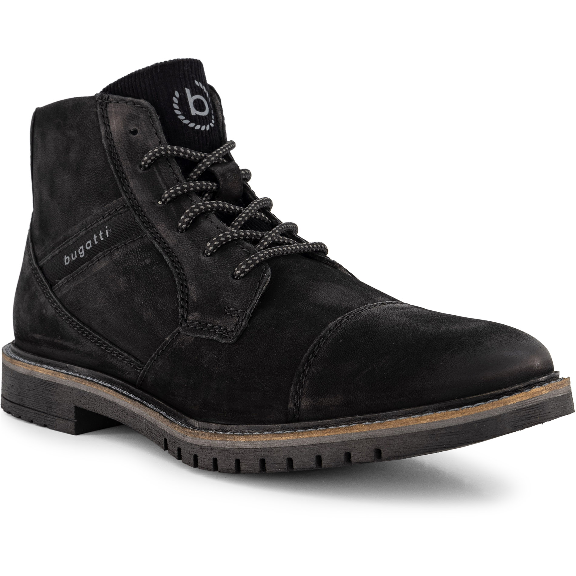 bugatti Herren Schnürboots schwarz Velours