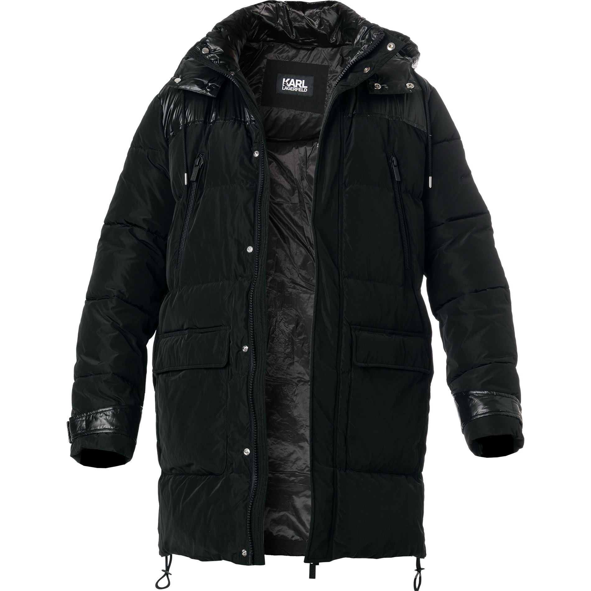 KARL LAGERFELD Herren Parka schwarz Mikrofaser unifarben