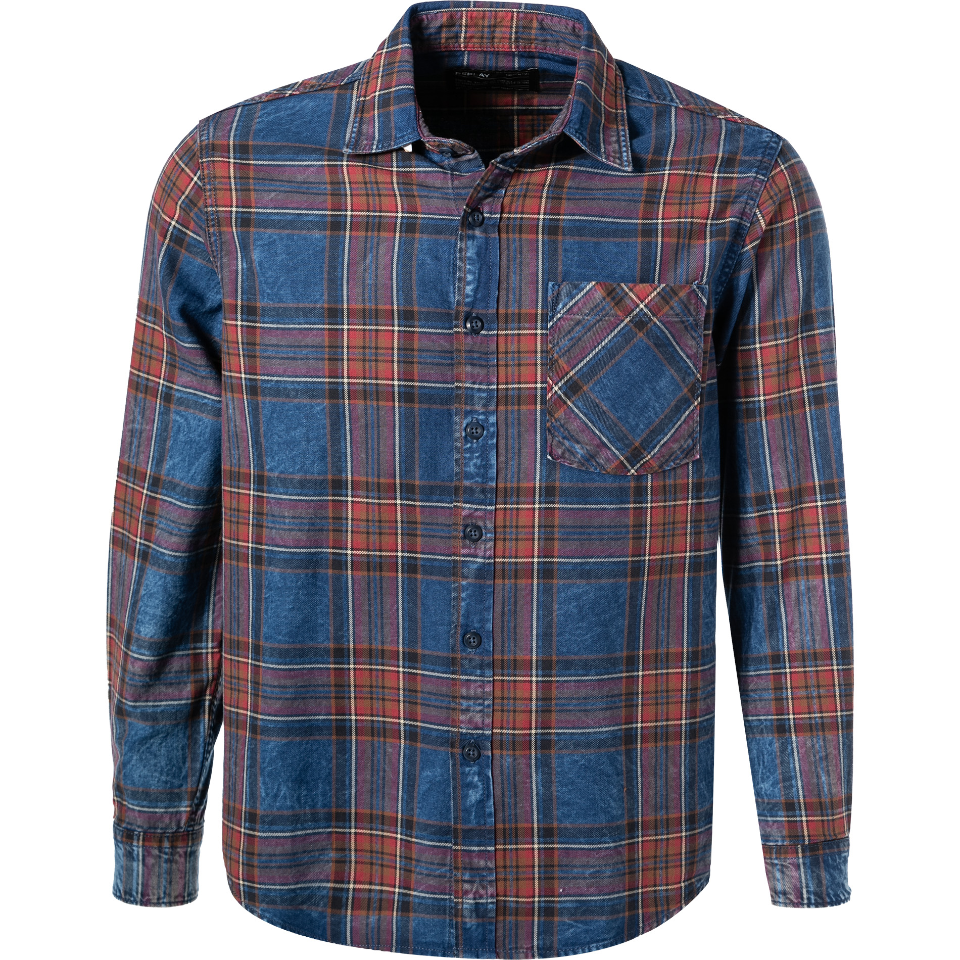 Replay Herren Hemd blau kariert