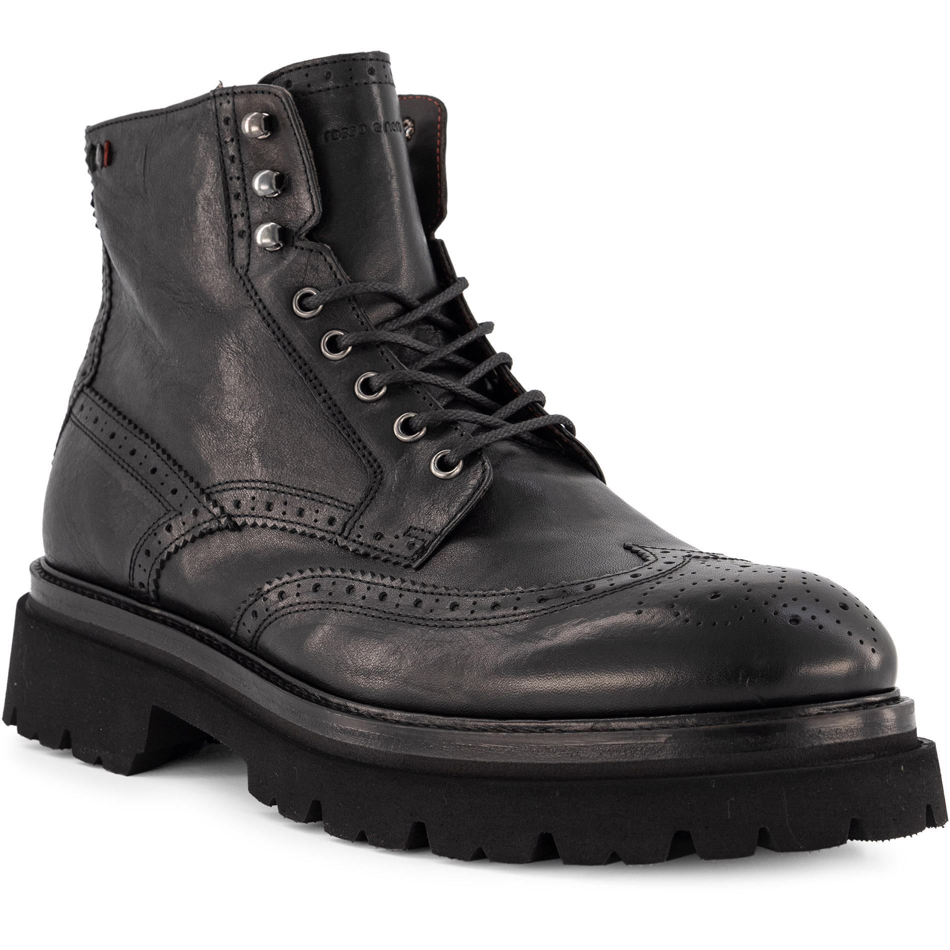 rosso e nero Herren Schnürboots schwarz Glattleder