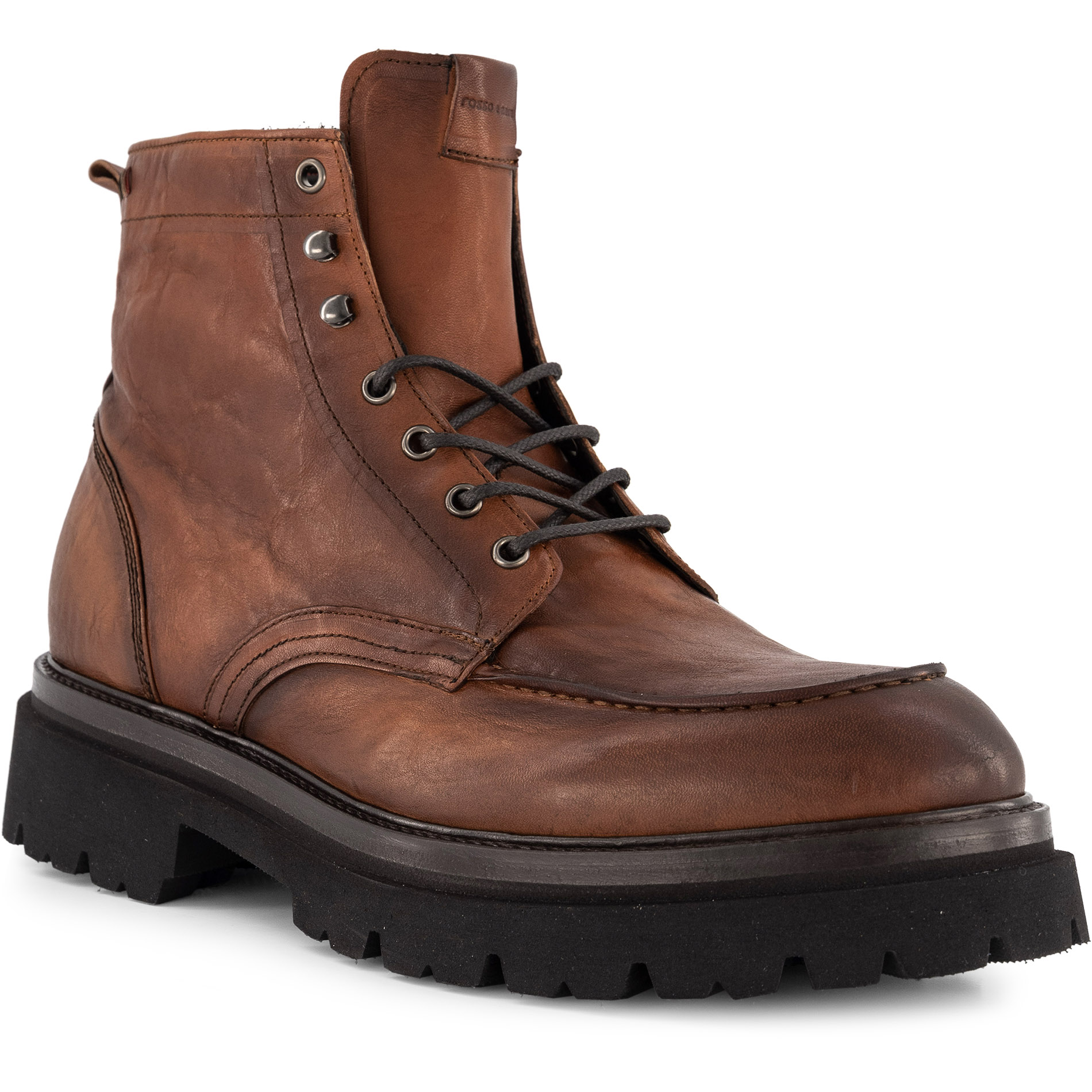 rosso e nero Herren Schnürboots braun Glattleder