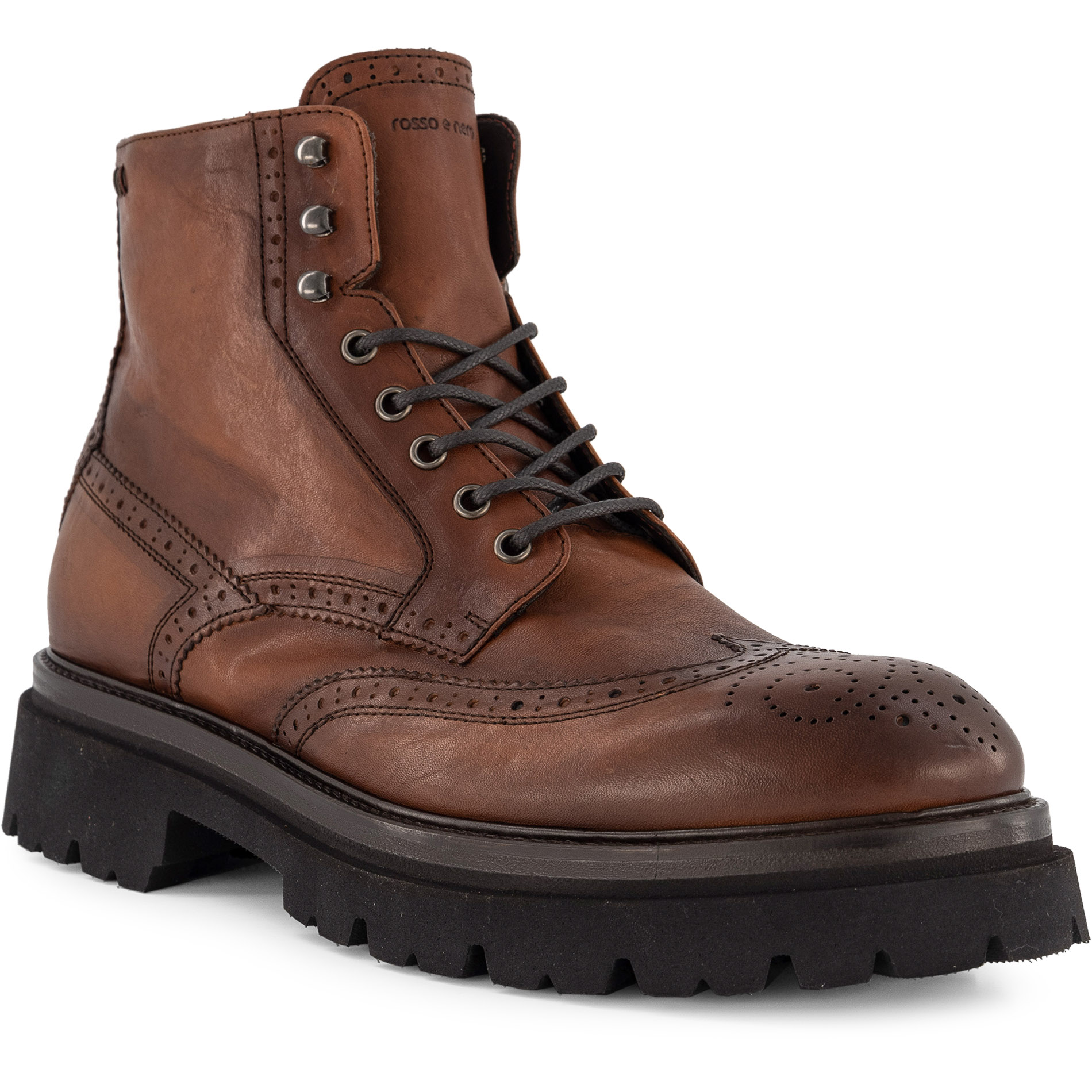 rosso e nero Herren Schnürboots braun Glattleder