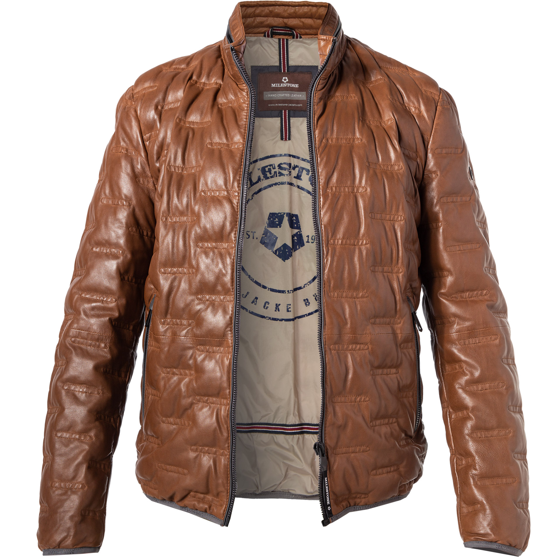 MILESTONE Herren Lederjacke braun unifarben
