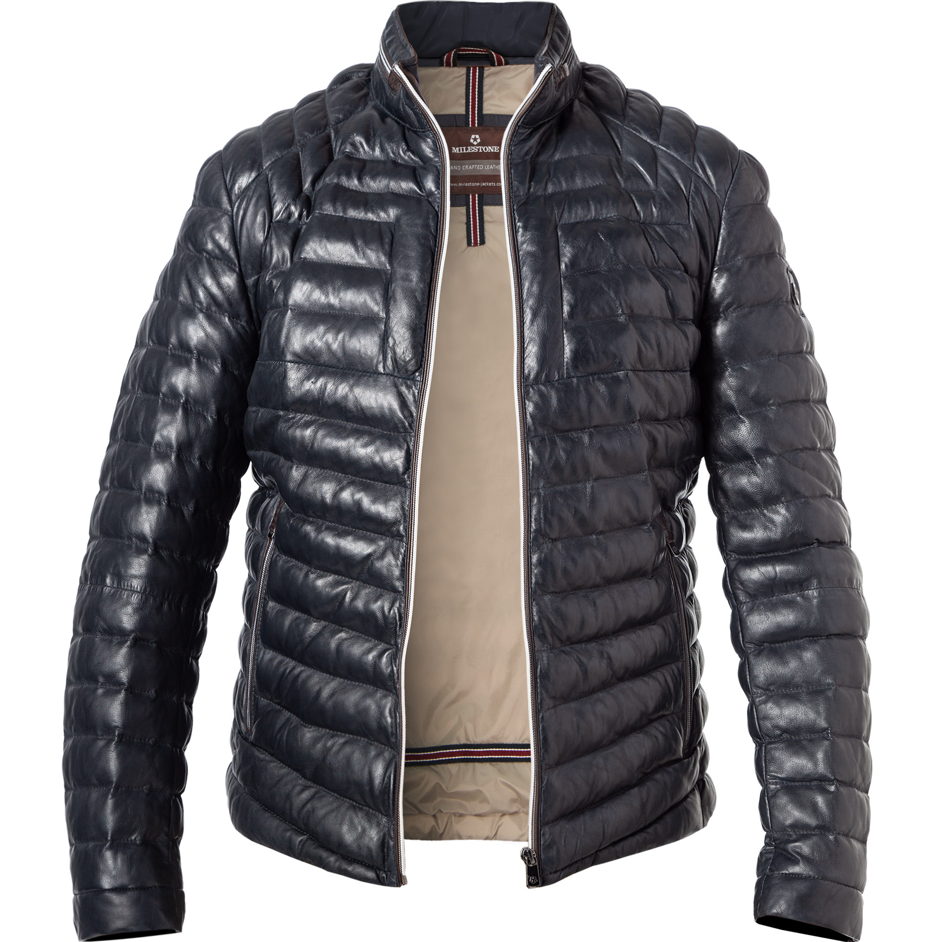 MILESTONE Herren Lederjacke blau Lammleder unifarben