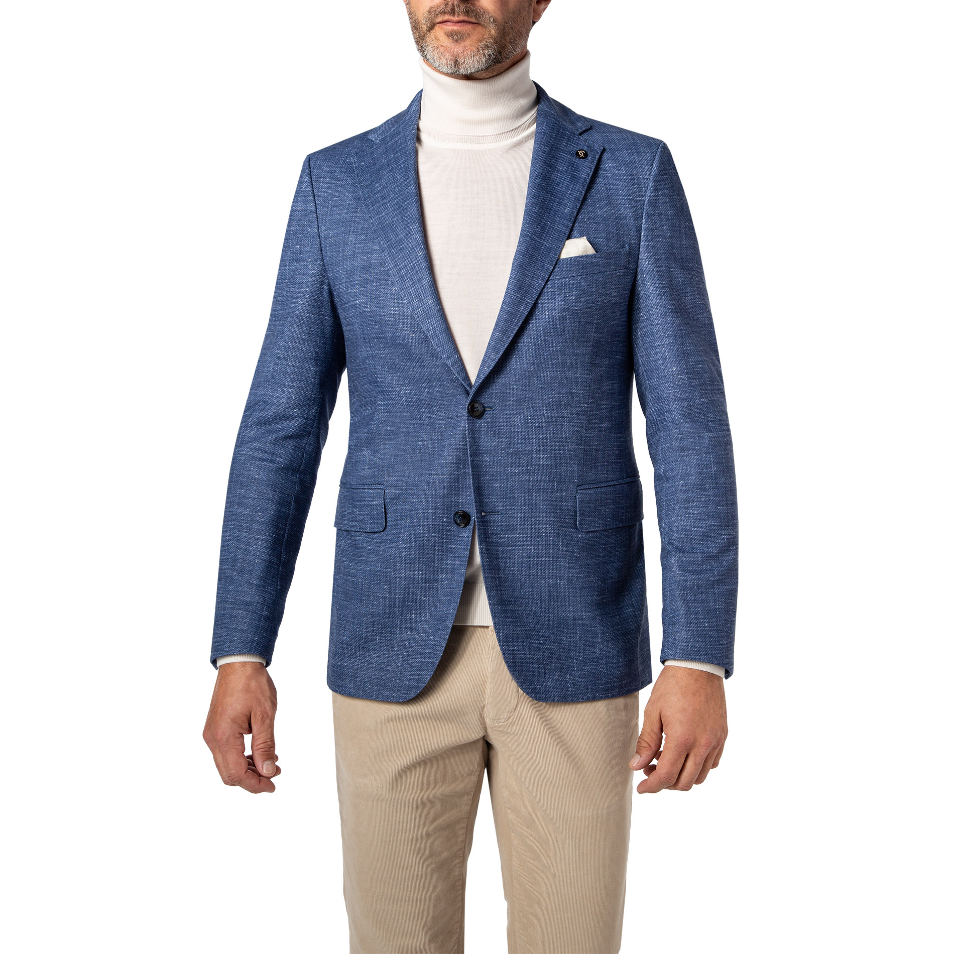 Carl Gross Herren Sakko blau Baumwoll-Stretch meliert