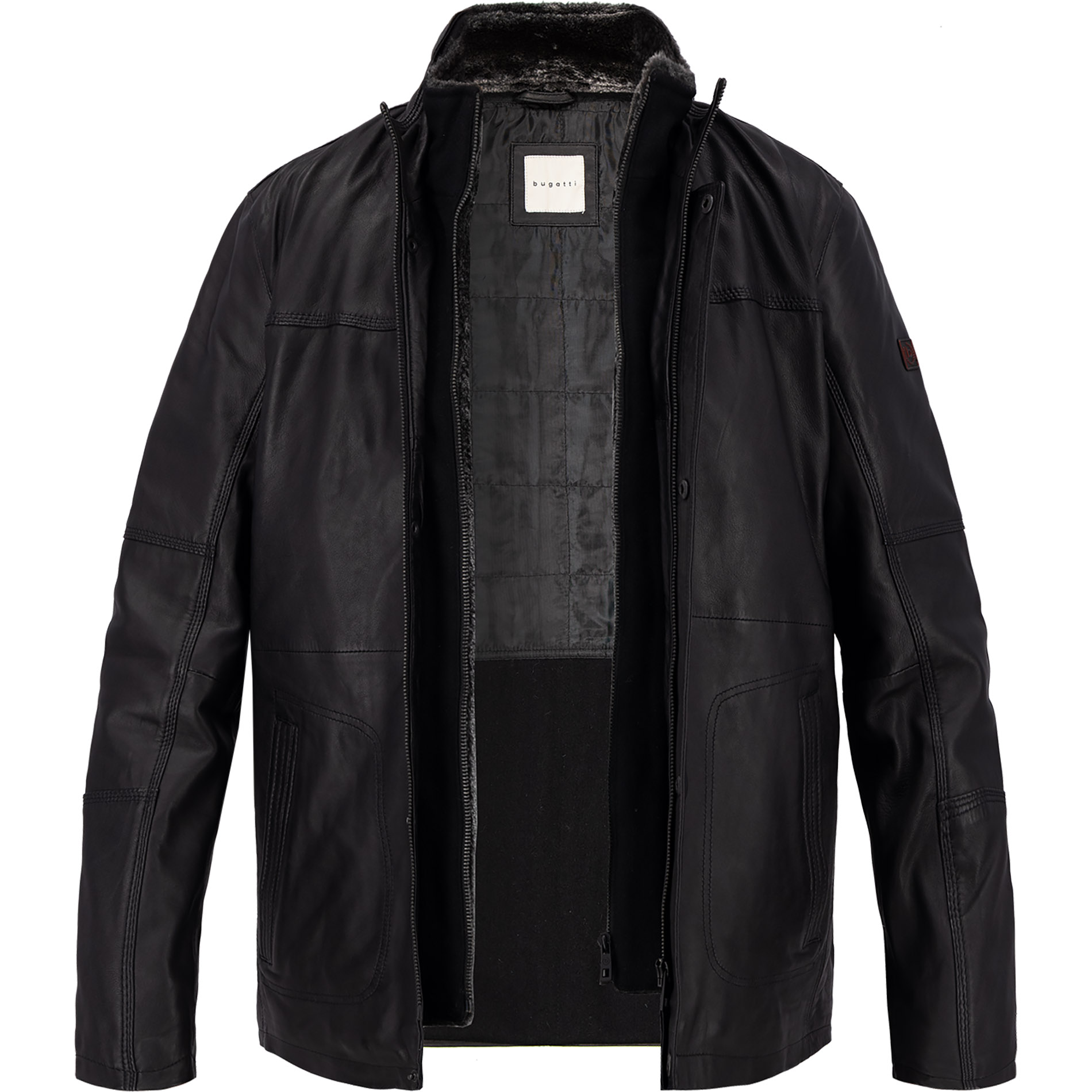 bugatti Herren Lederjacke schwarz unifarben