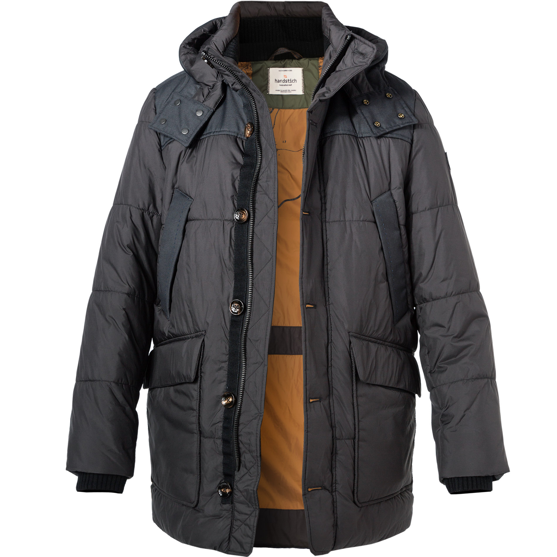 handstich Herren Steppjacke grau Mikrofaser unifarben