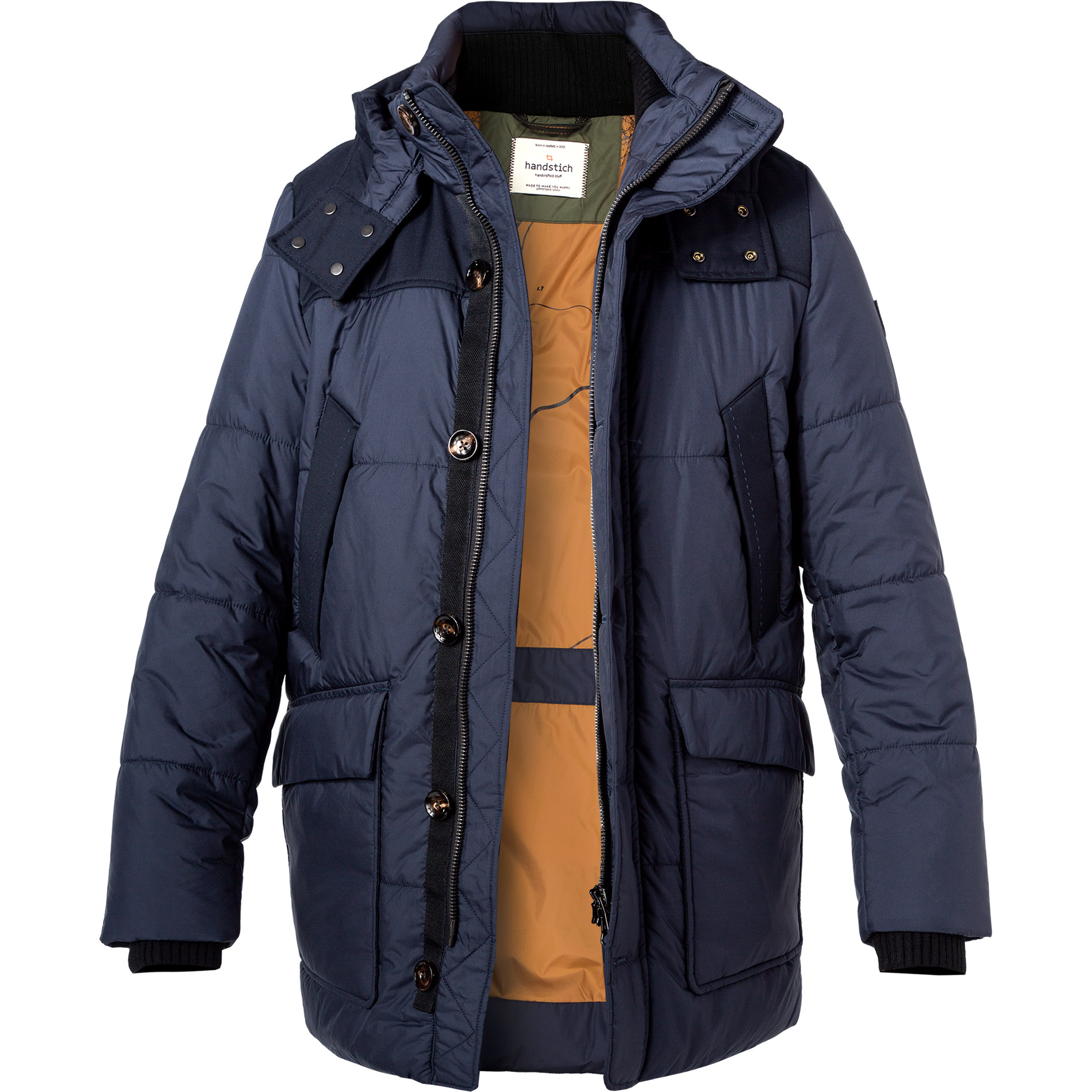 handstich Herren Steppjacke blau Mikrofaser unifarben
