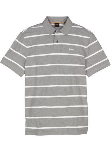 Polo-Shirt, Baumwoll-Piqué, grau-weiß gestreift