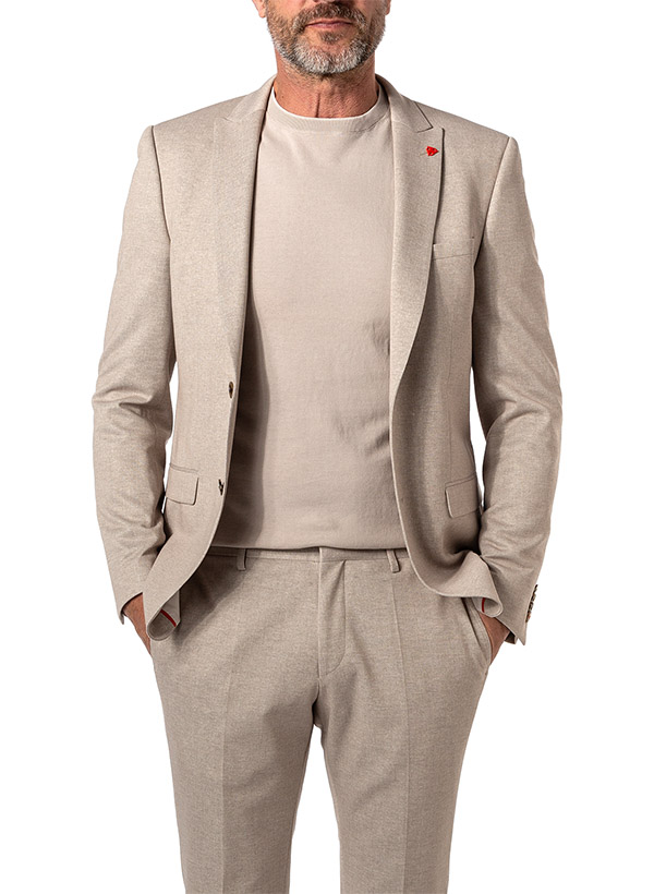 ROY ROBSON Herren Sakko beige Baumwoll-Stretch meliert Slim Fit