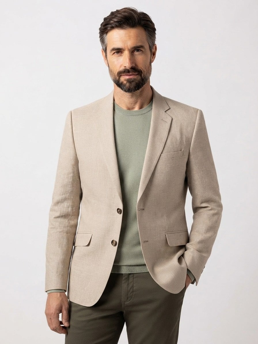 Sakko, Slim Fit, Leinen-Baumwolle, hellbeige meliert