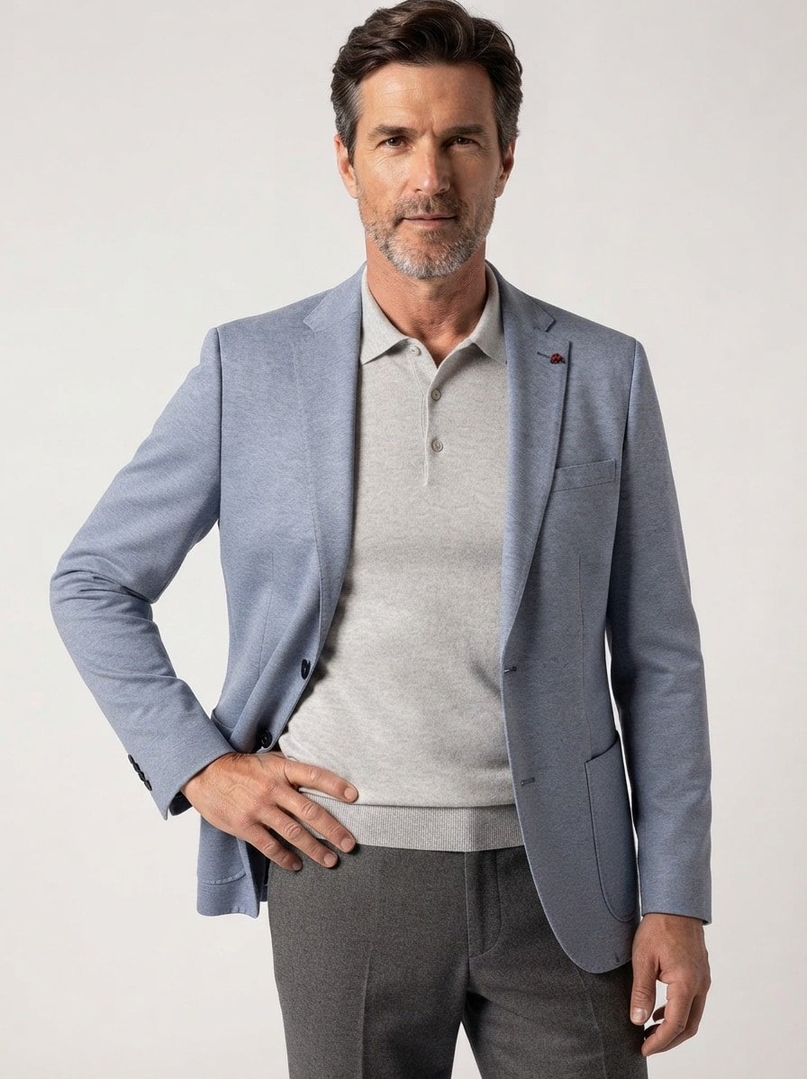 Sakko, Slim Fit, Jersey halbgefüttert, blau meliert