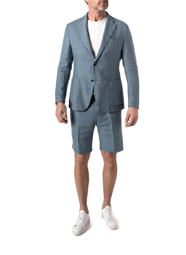 Anzug mit Bermudas, Shaped Fit, Leinen ungefüttert, blau