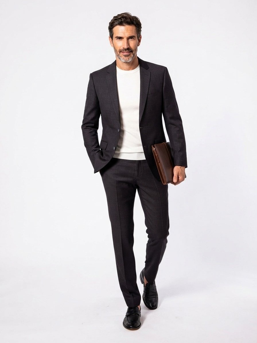 Hose, Slim Fit, Schurwolle-Leinen, anthrazit meliert