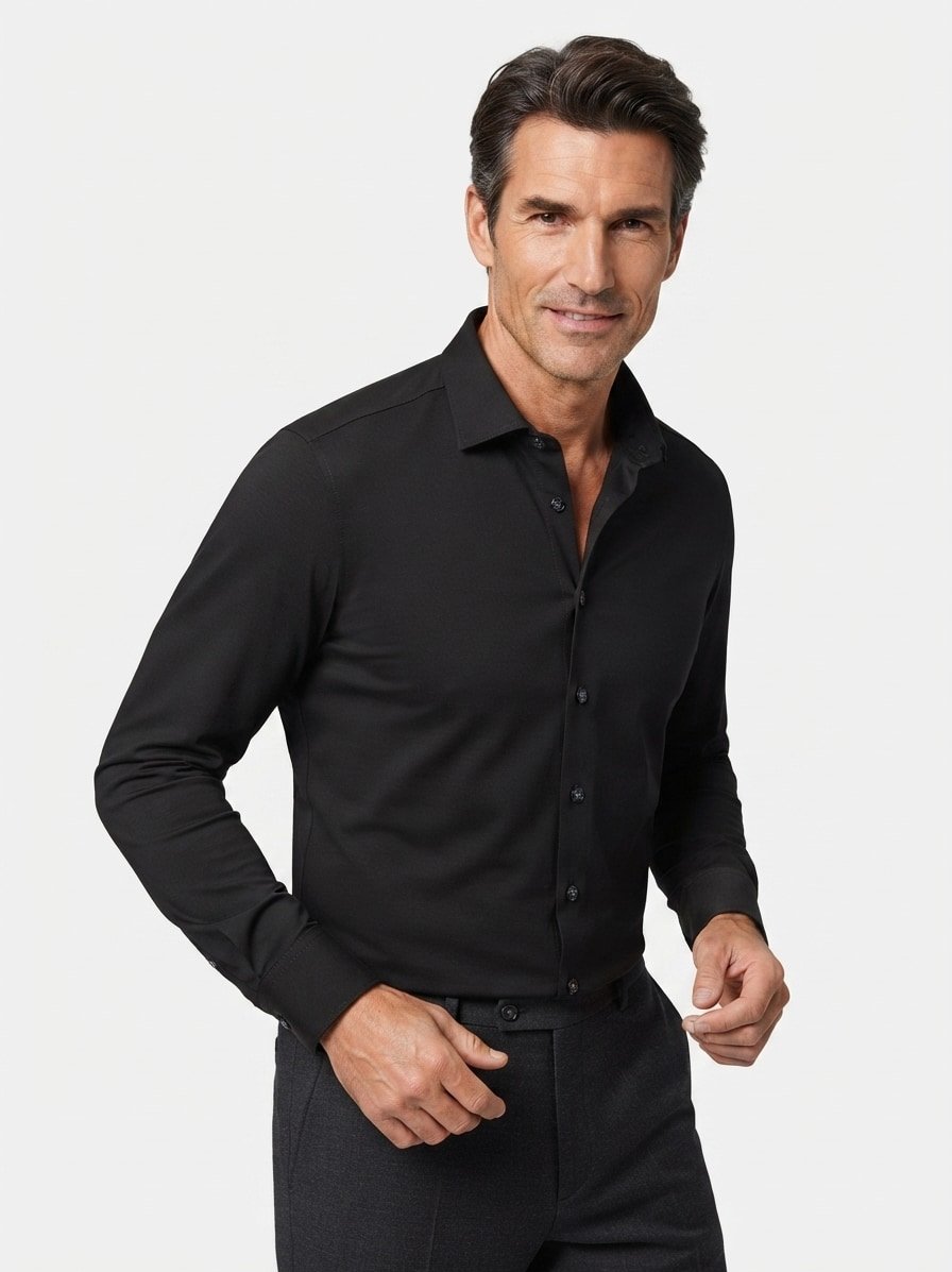 Hemd, Modern Fit, Jersey schnelltrocknend, schwarz