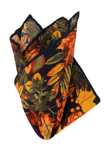 Einstecktuch, Wolle, orange-grün floral