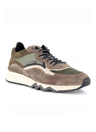 Sneaker De Zager, Veloursleder-Textil, dunkelgrün-taupe