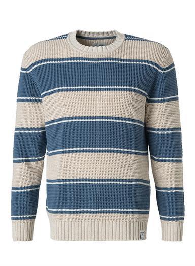 Pullover, Baumwolle, sand-blau gestreift