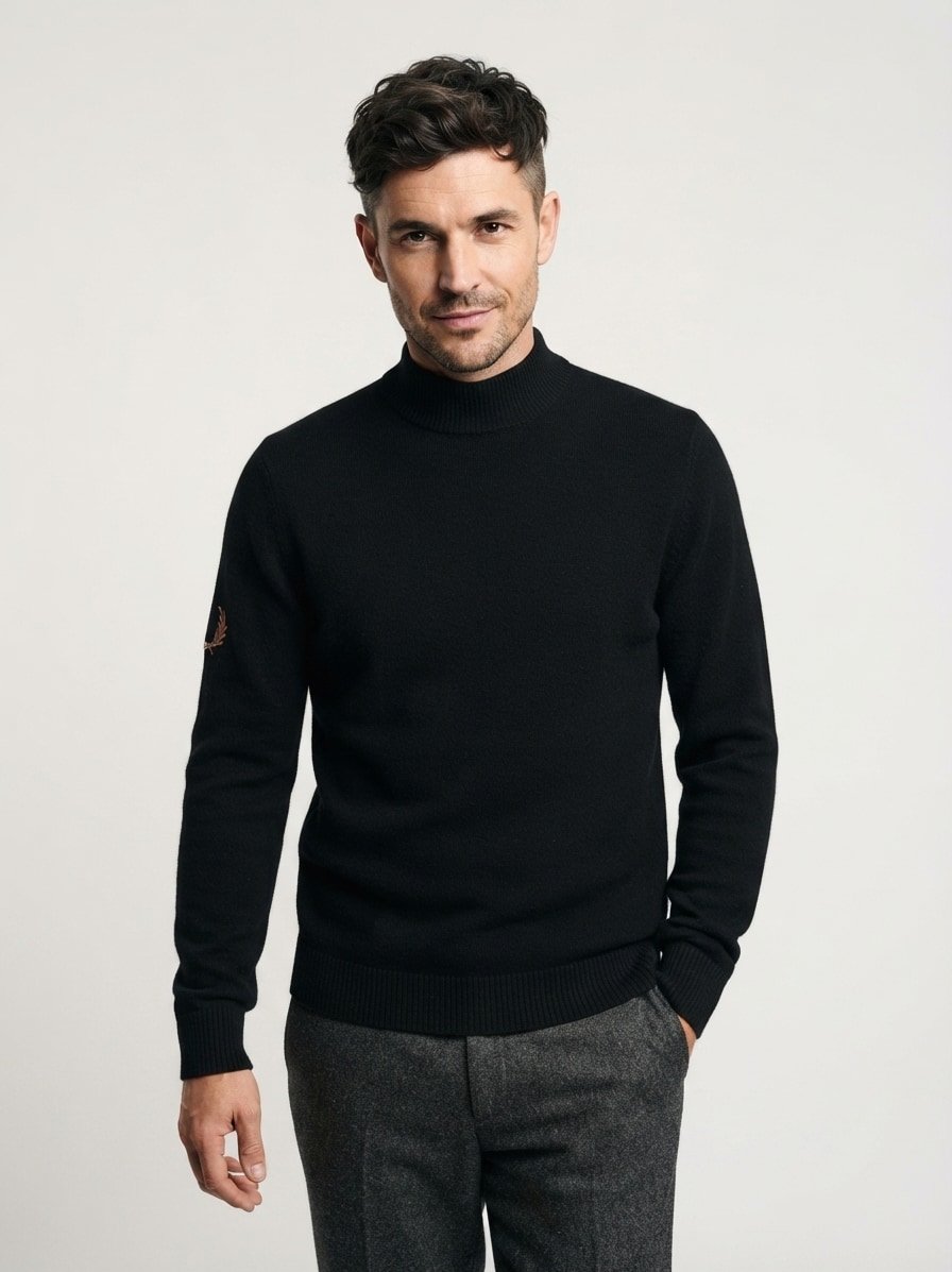 Stehkragenpullover, Wolle, schwarz