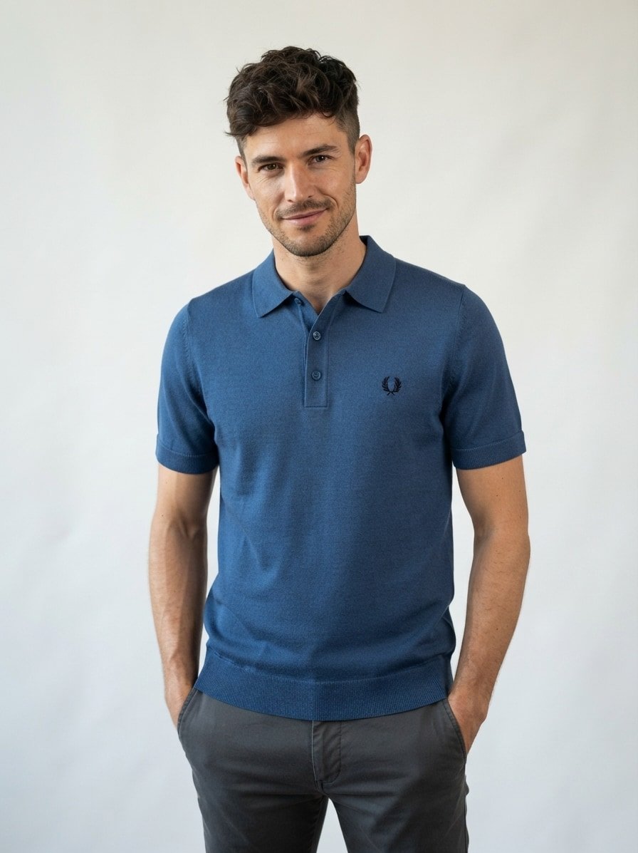 Polo-Shirt, Baumwoll-Strick, blau